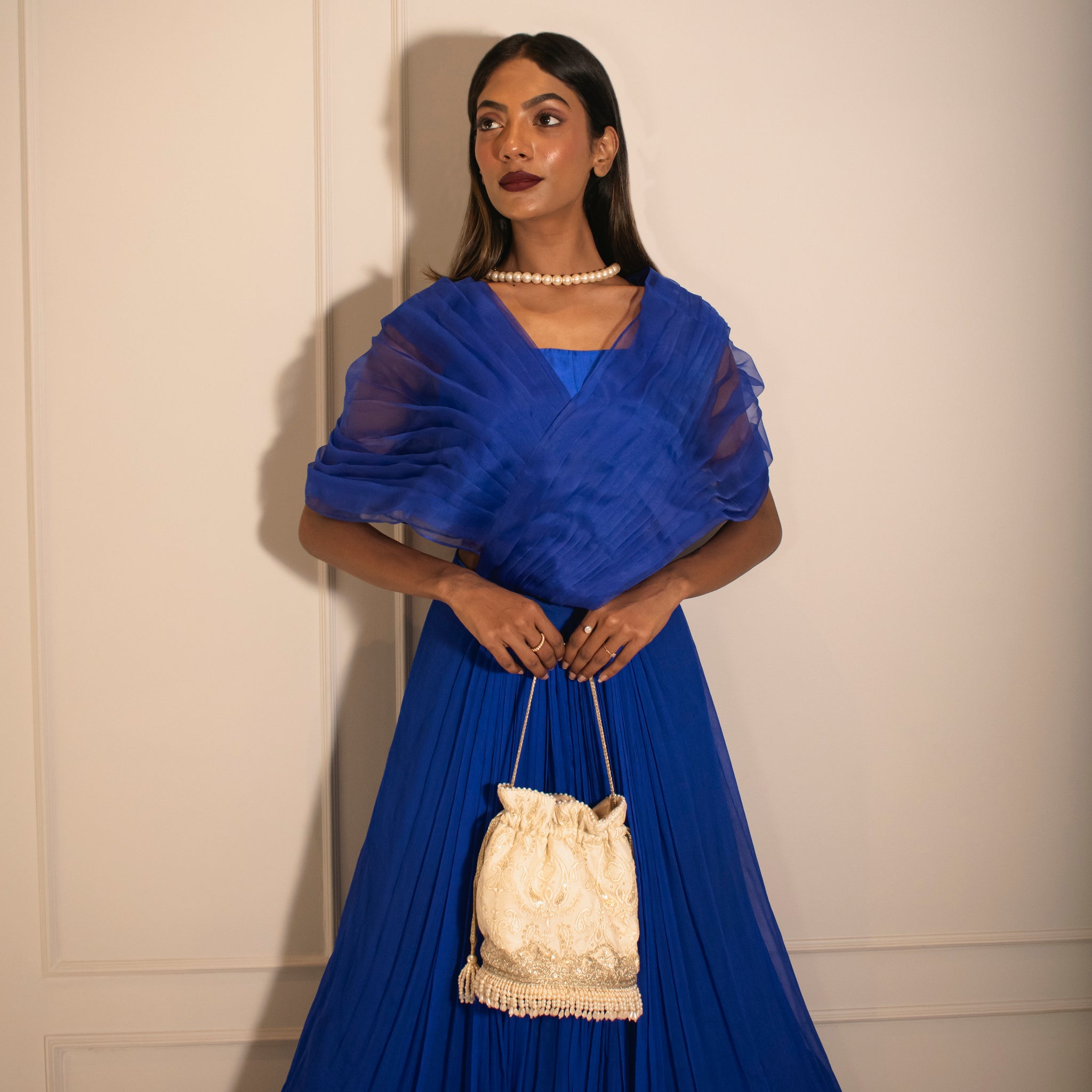 Silk Tube Bralette & Knife Pleated Skirt (with can-can)