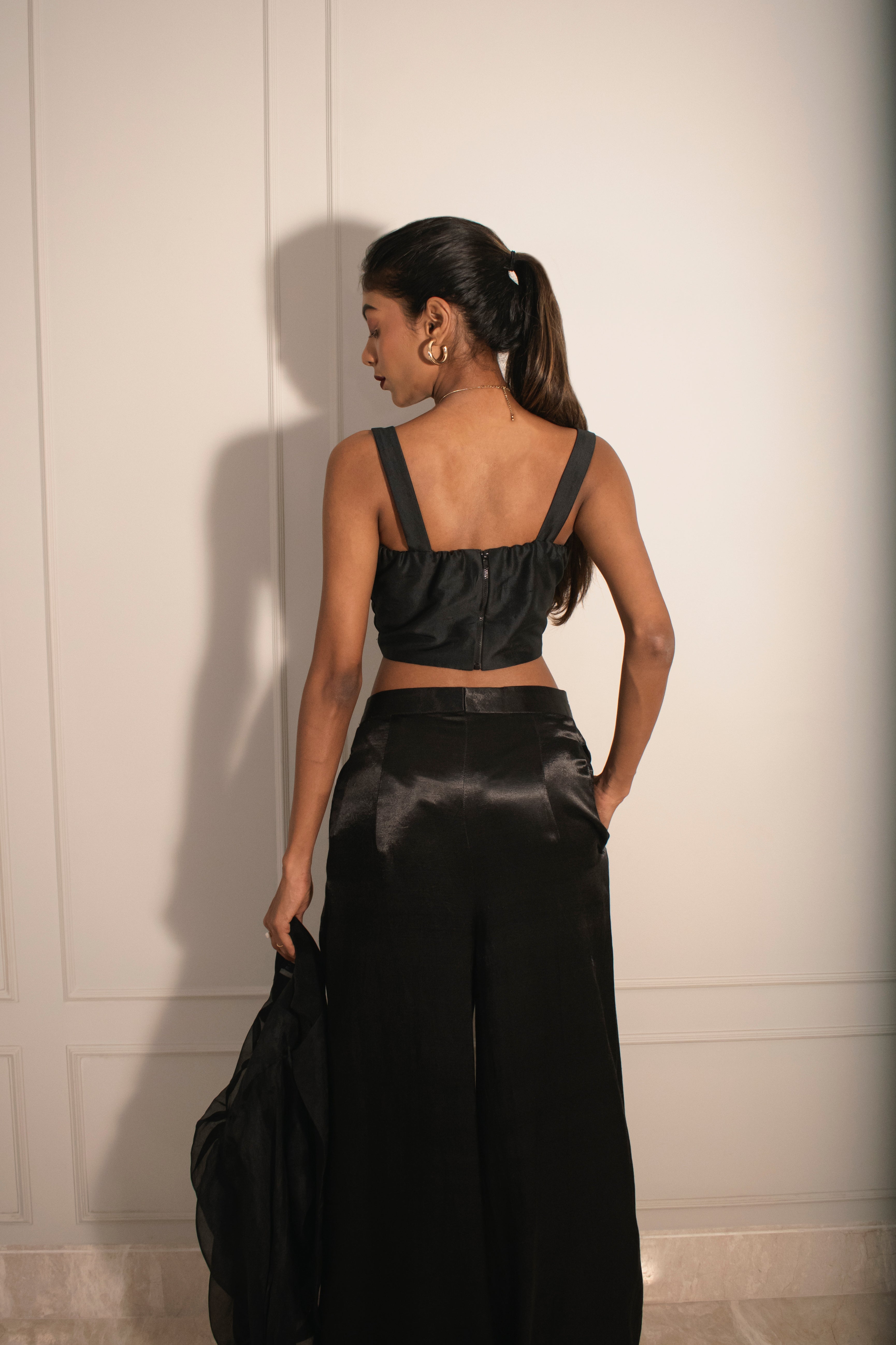 Tube Top, Stitched-down Pleated Pants & Organza Overlay