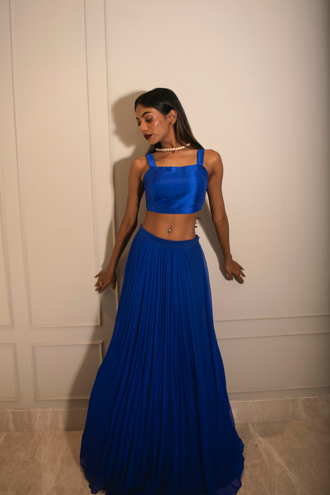 Silk Tube Bralette & Knife Pleated Skirt (with can-can)