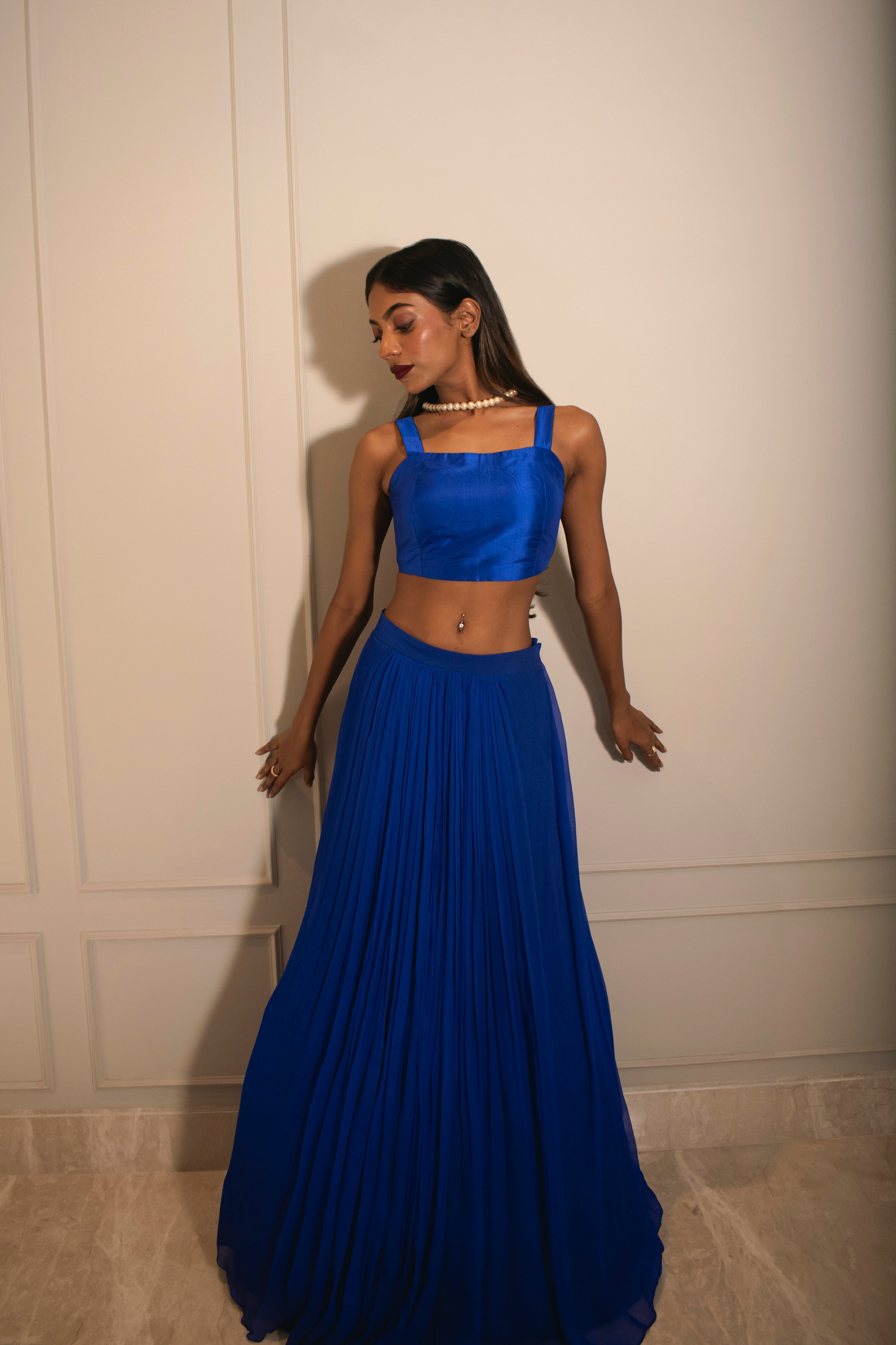 Silk Tube Bralette & Knife Pleated Skirt (with can-can)
