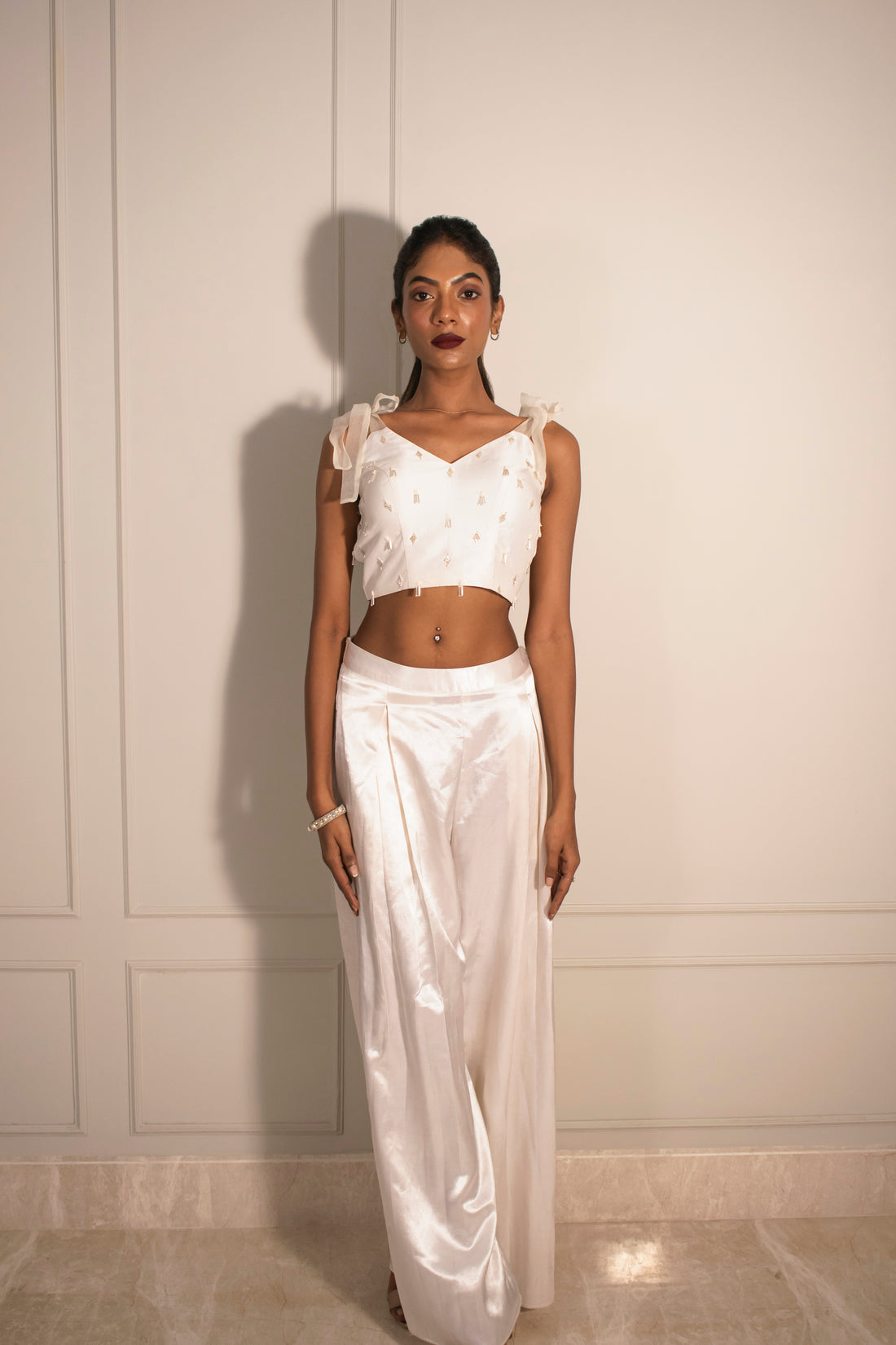 Tube Top with Tie-up Straps & Inverted Pleat Flare Pants