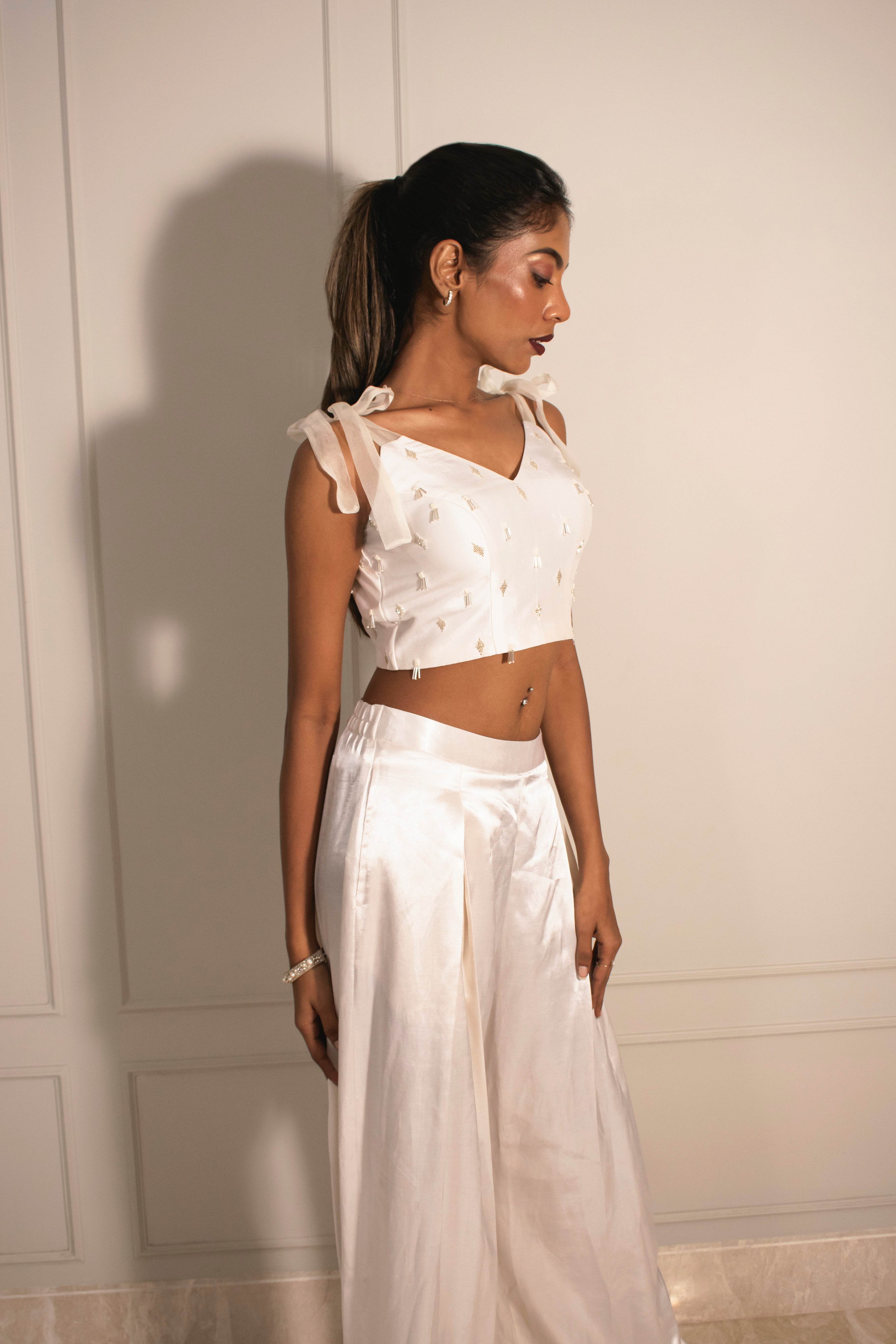 Tube Top with Tie-up Straps & Inverted Pleat Flare Pants