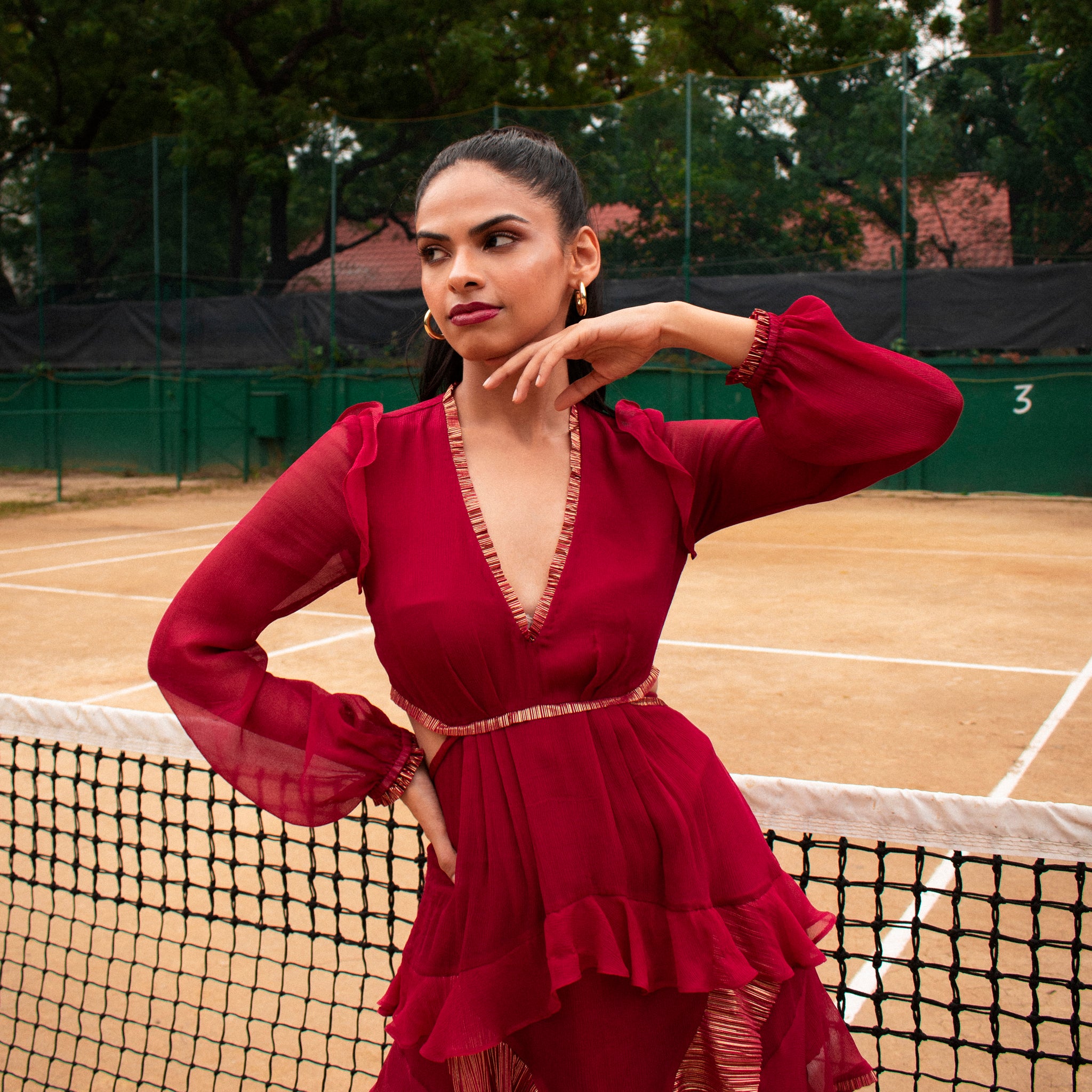 Cut-out Ruffle Dress