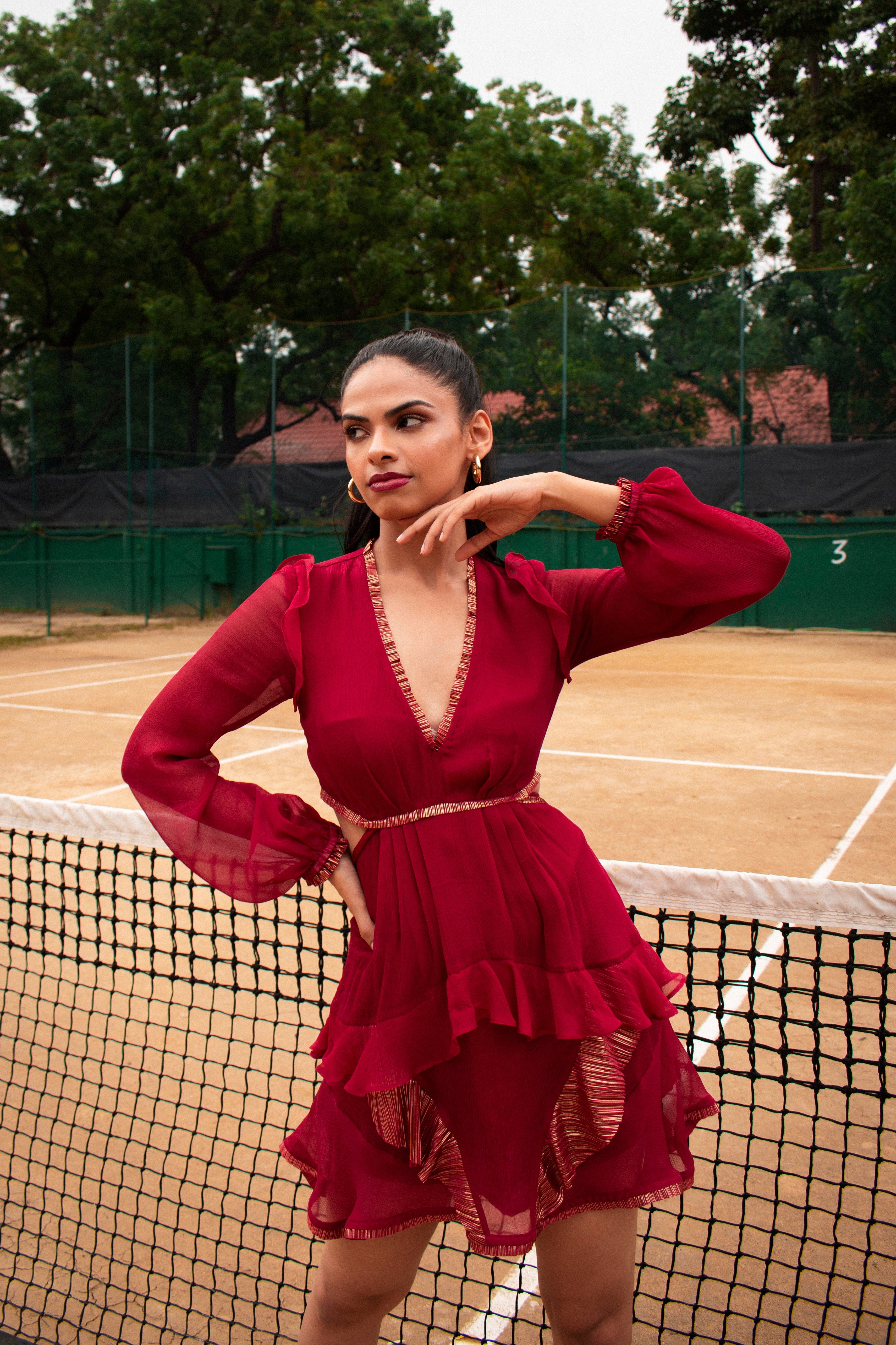 Cut-out Ruffle Dress