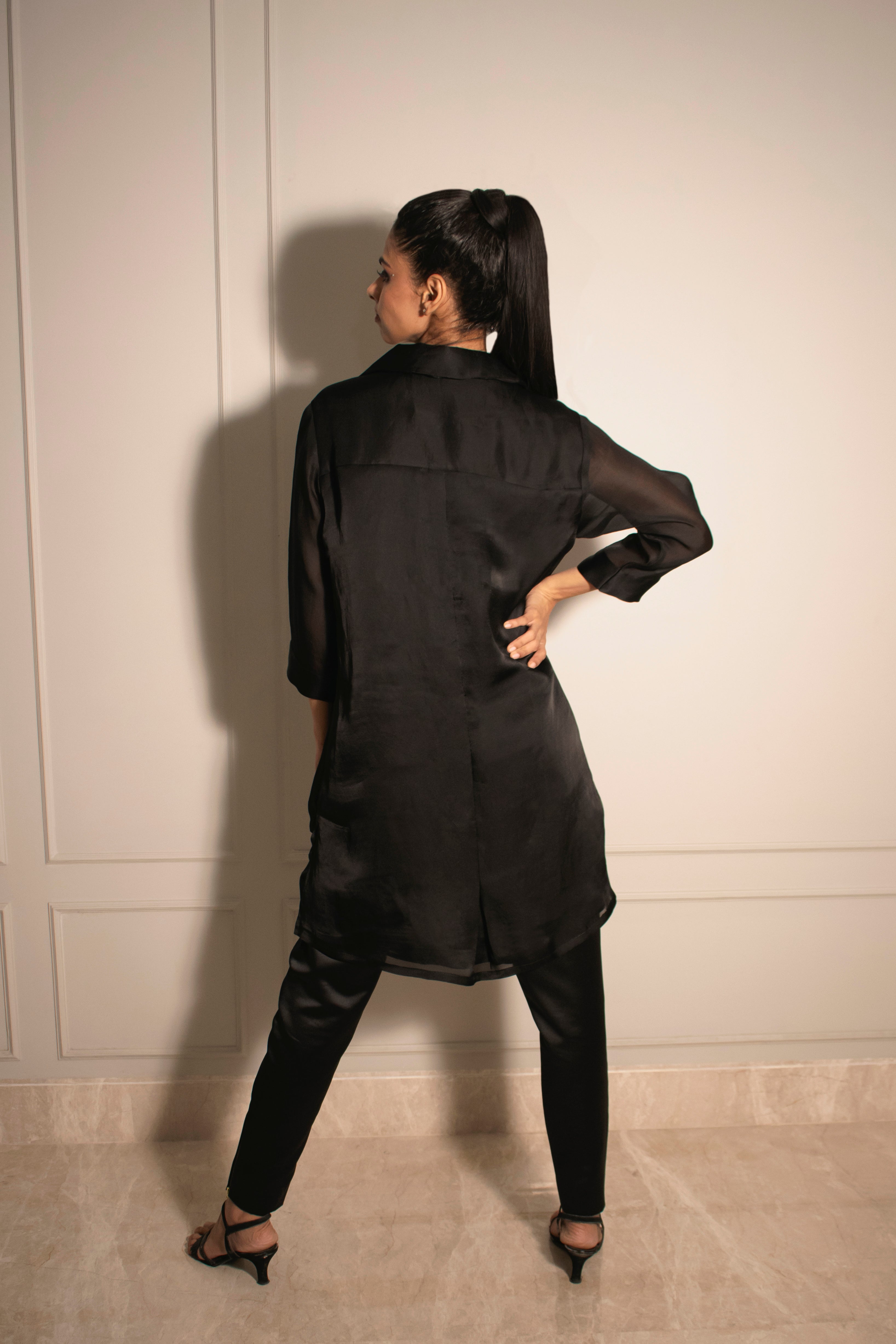 Applique Detachable Ruffle Shirt Dress & Cigarette Pants