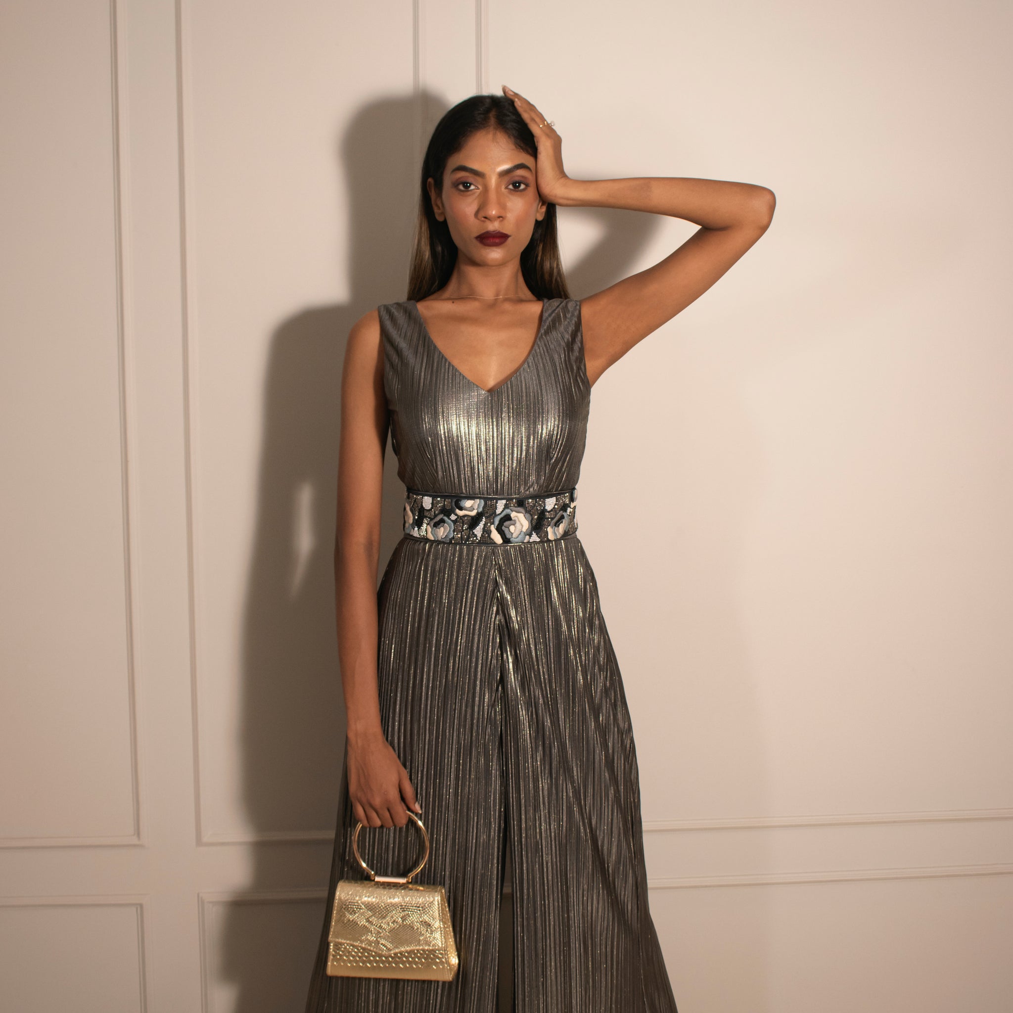 SHUSH Shimmer Jumpsuit & Hand-embroidered Belt
