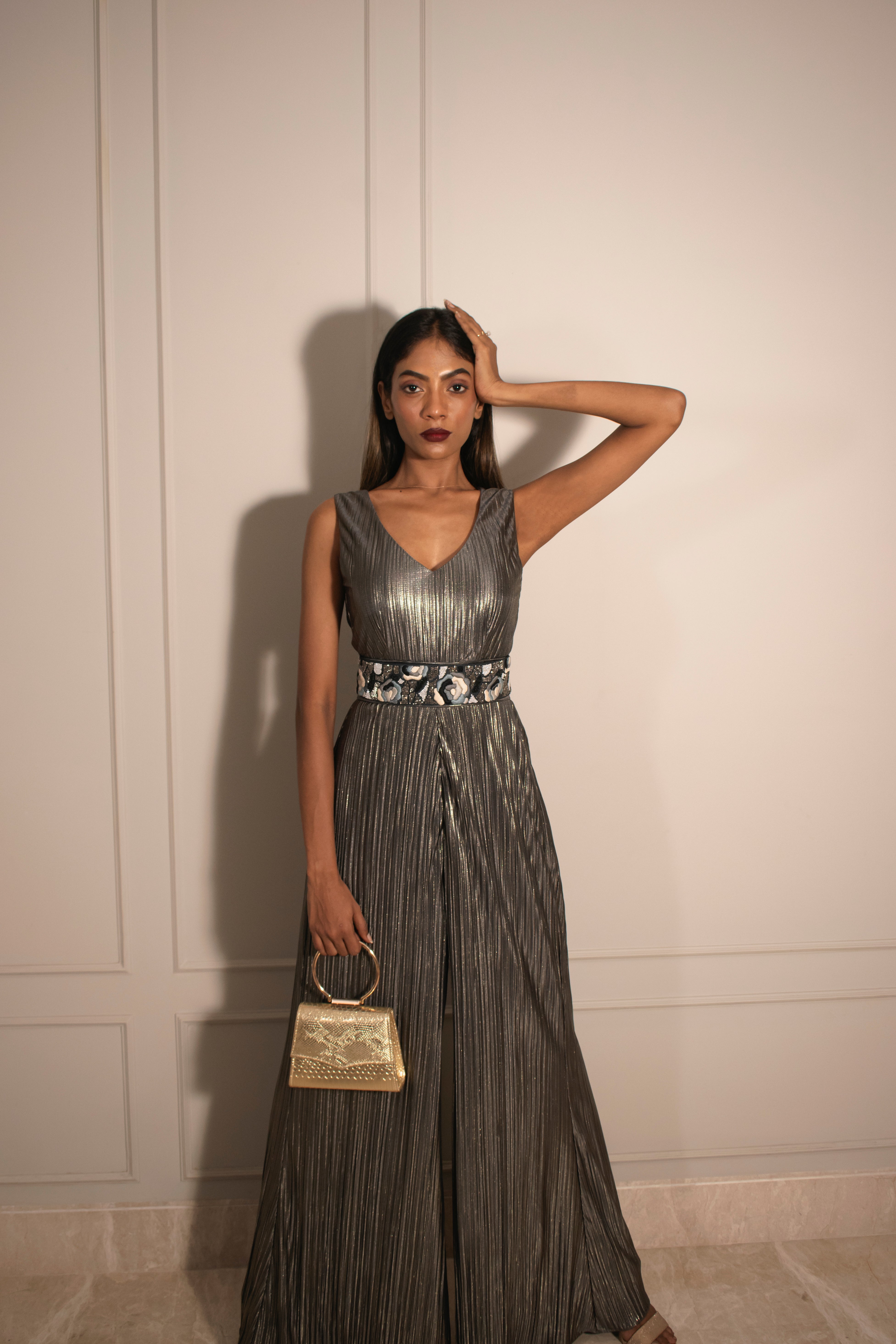 SHUSH Shimmer Jumpsuit & Hand-embroidered Belt