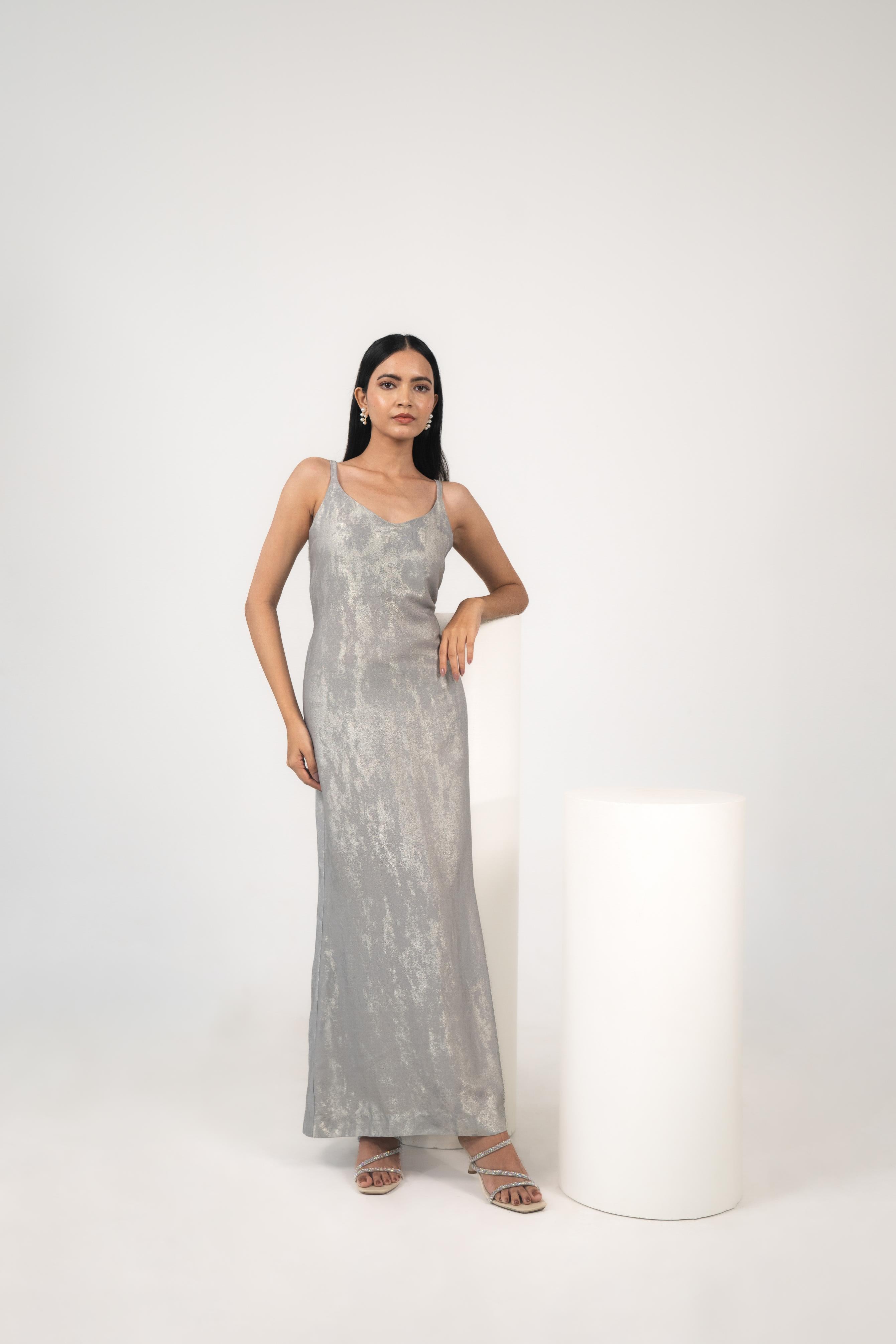 Satin Organza Overshirt & Foil Maxi Slip Dress