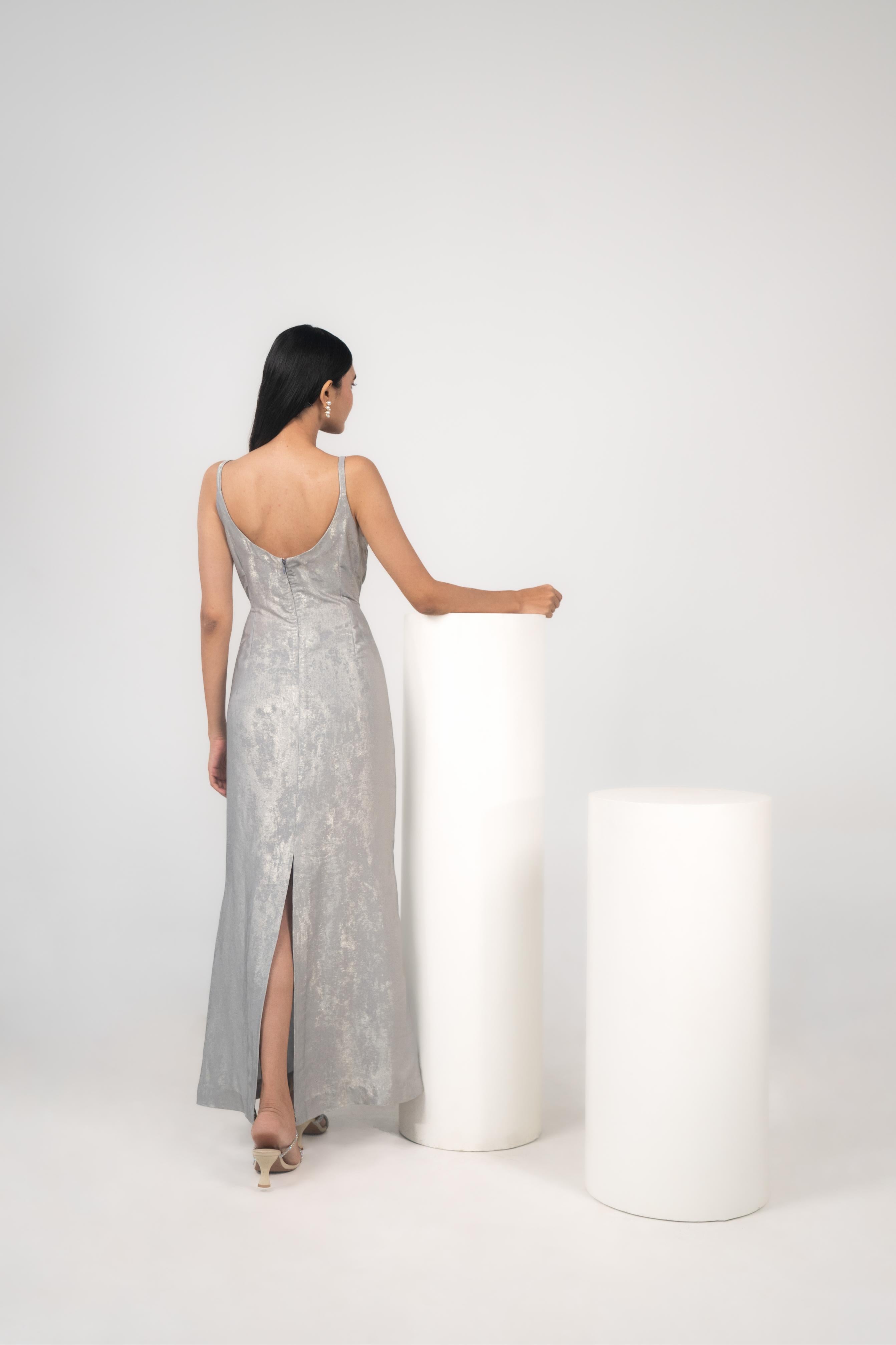 Satin Organza Overshirt & Foil Maxi Slip Dress