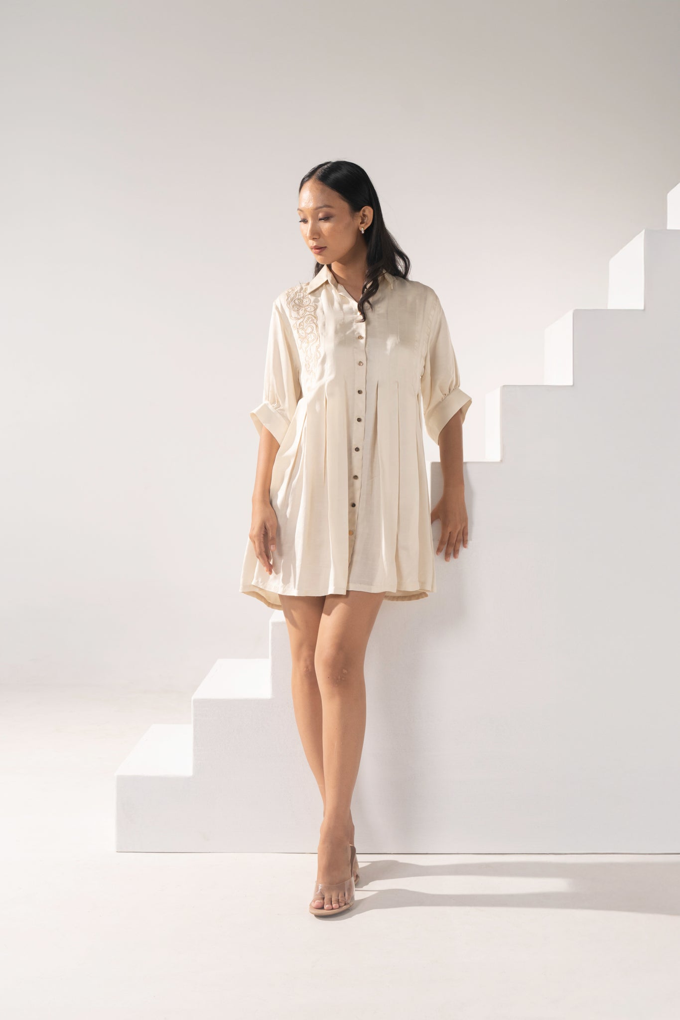 Kick-Pleat Shirt Dress