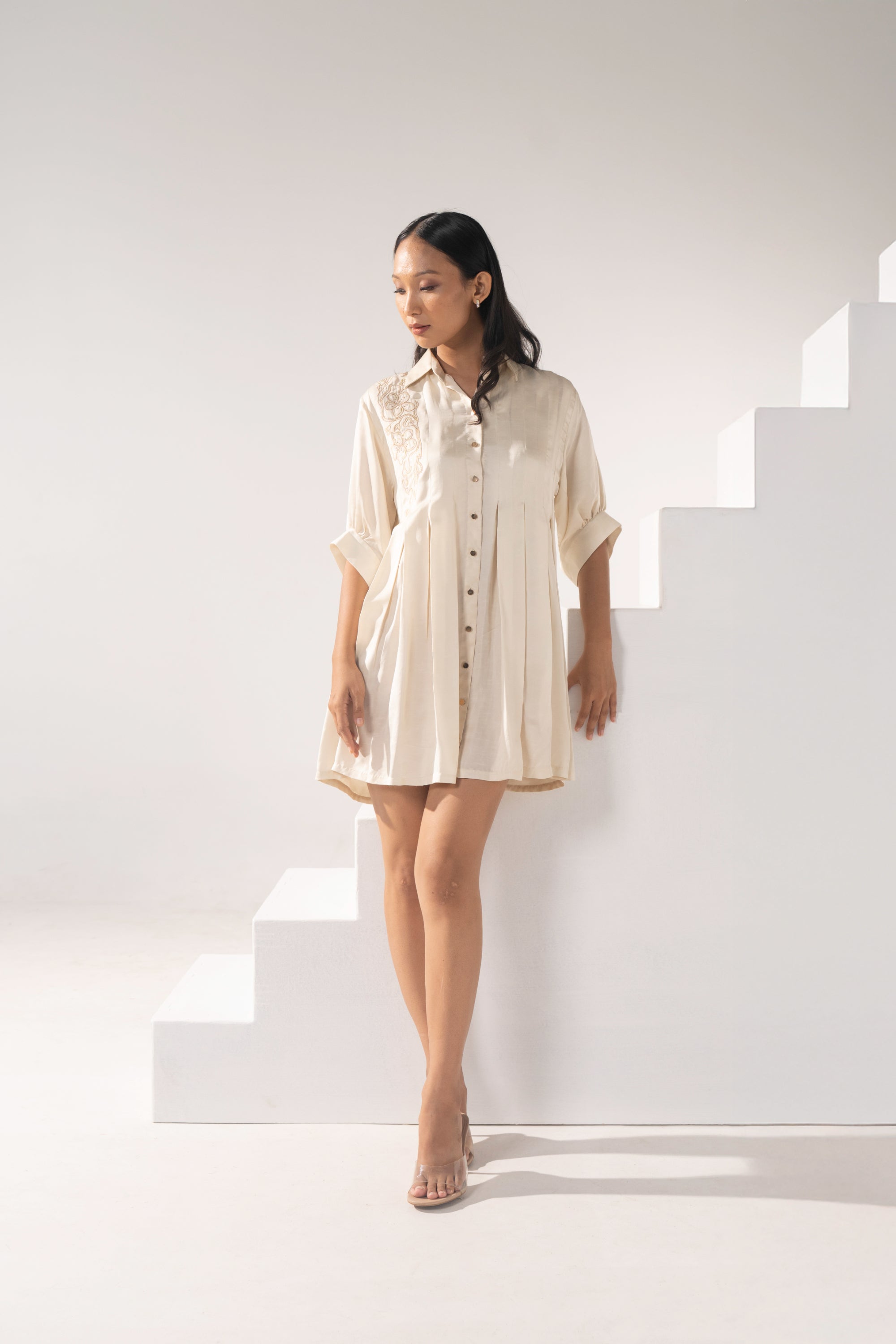 Kick-Pleat Shirt Dress