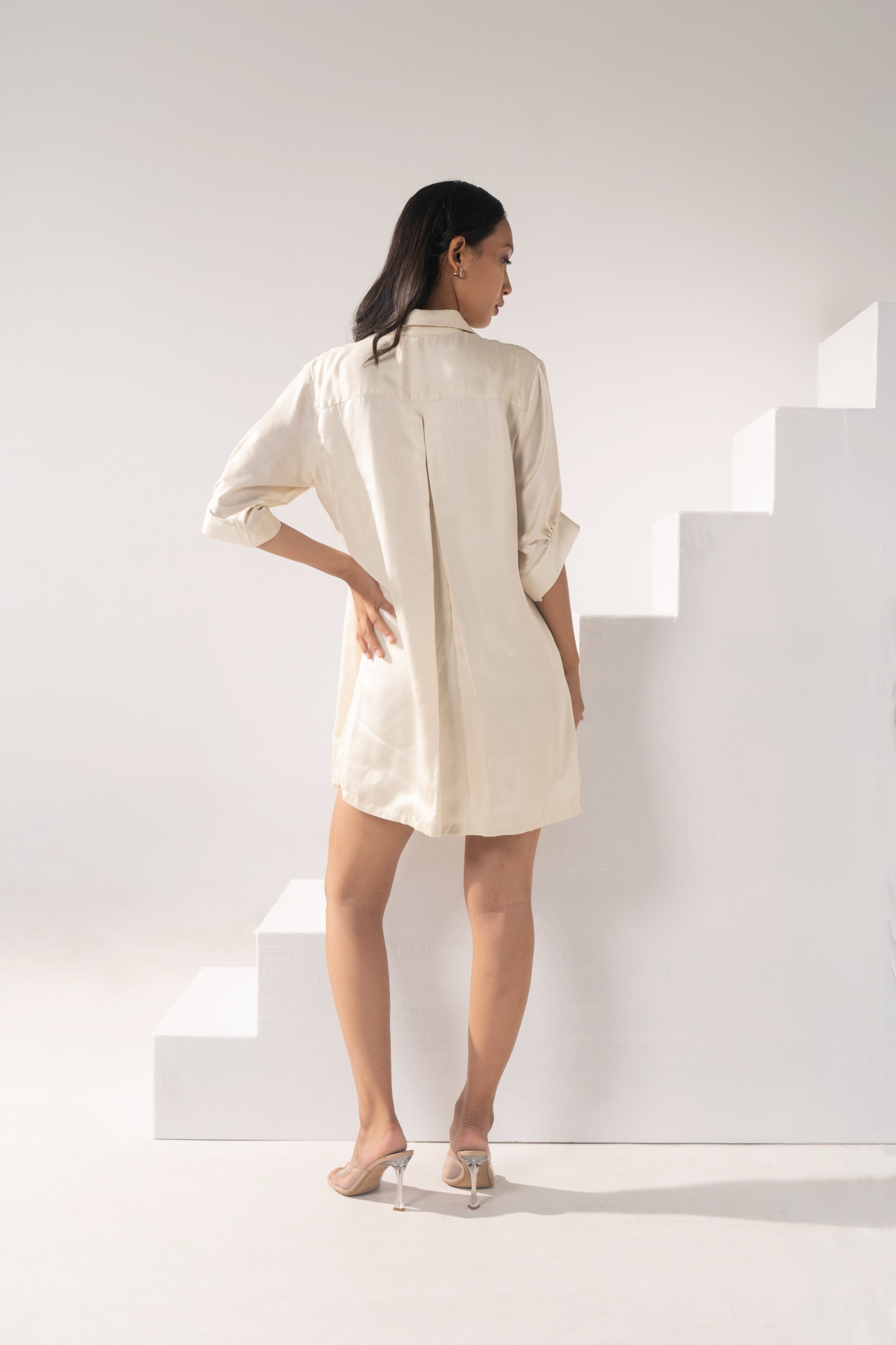 Kick-Pleat Shirt Dress