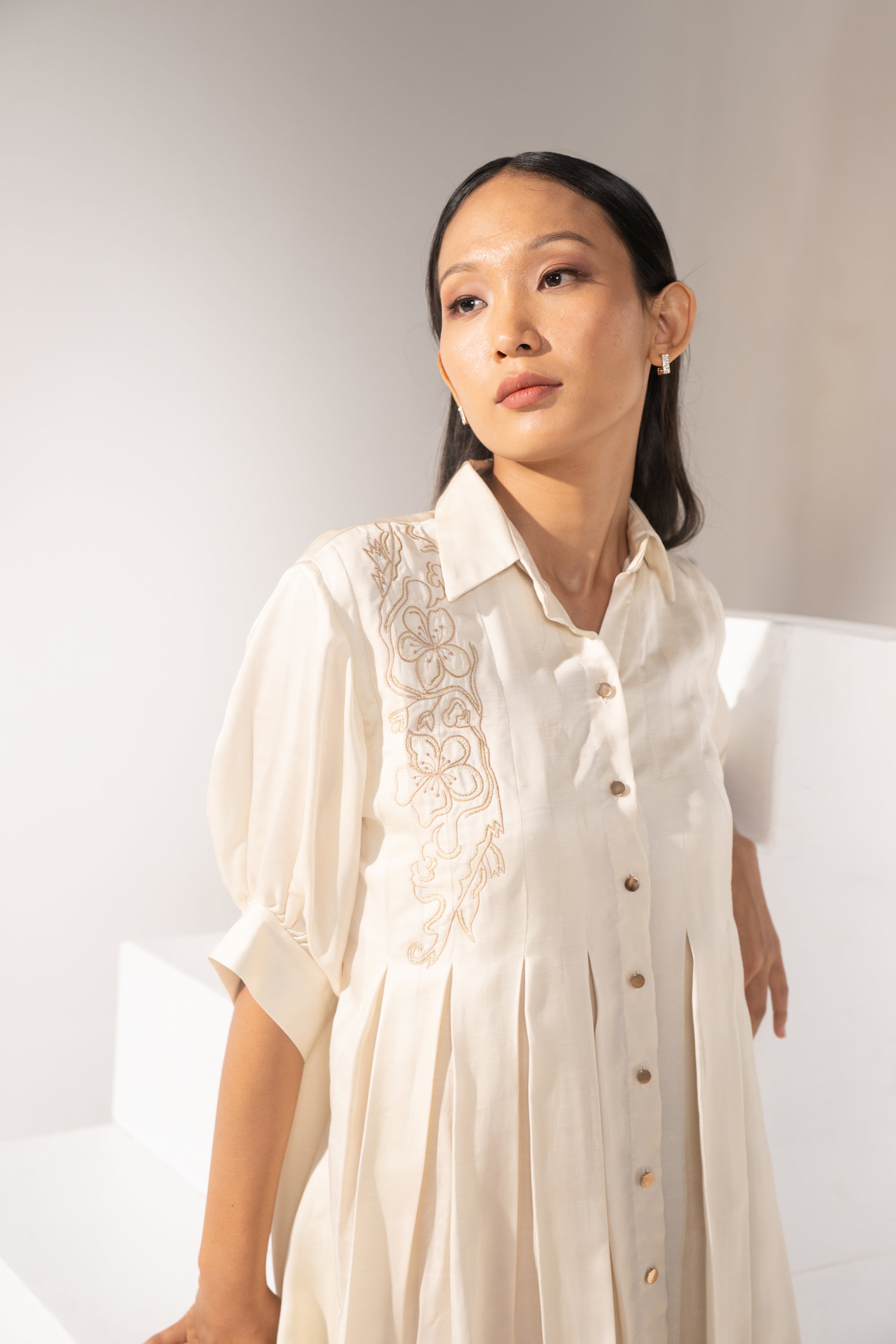 Kick-Pleat Shirt Dress