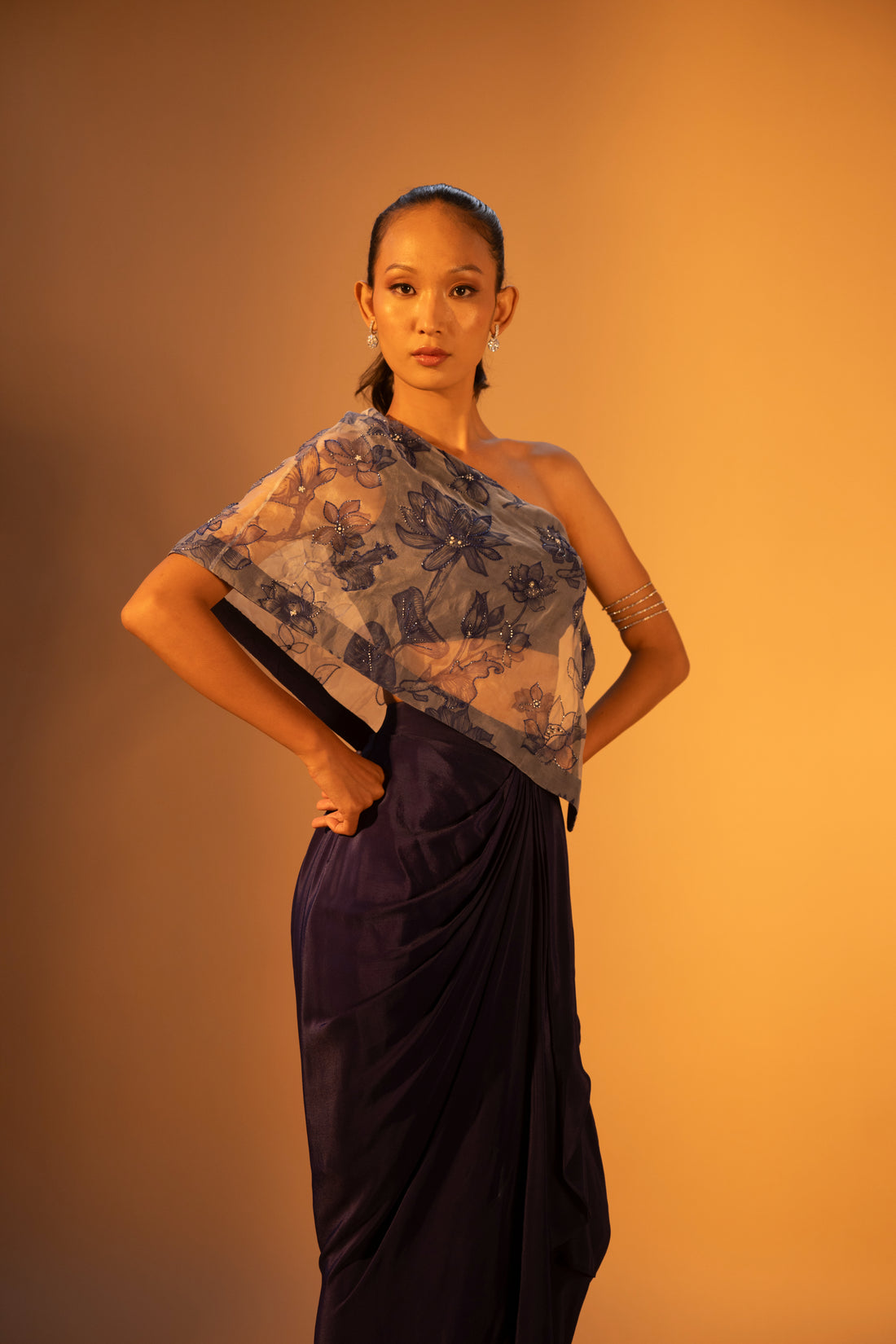 HITAISHO One-Shoulder Top & Overlap Draped Skirt
