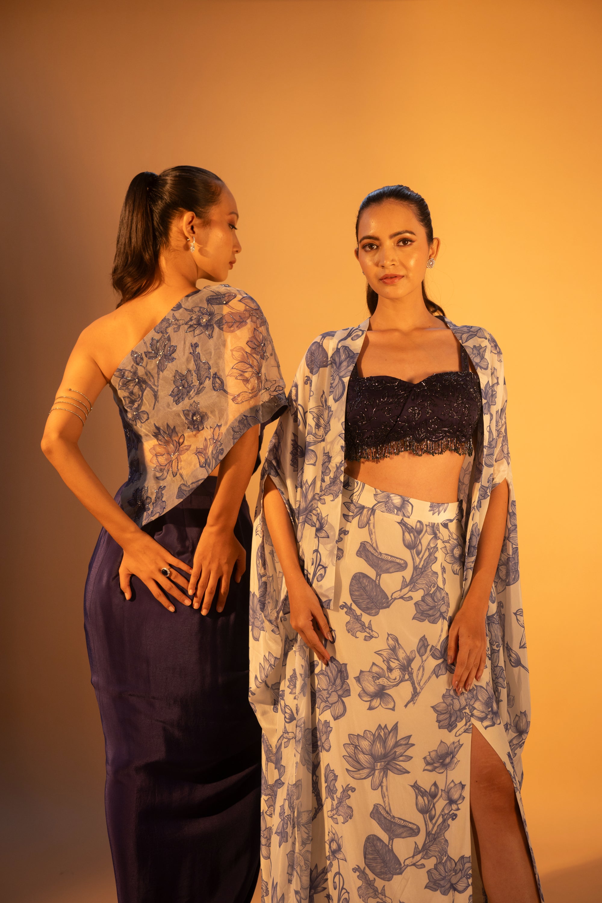 HITAISHO One-Shoulder Top & Overlap Draped Skirt
