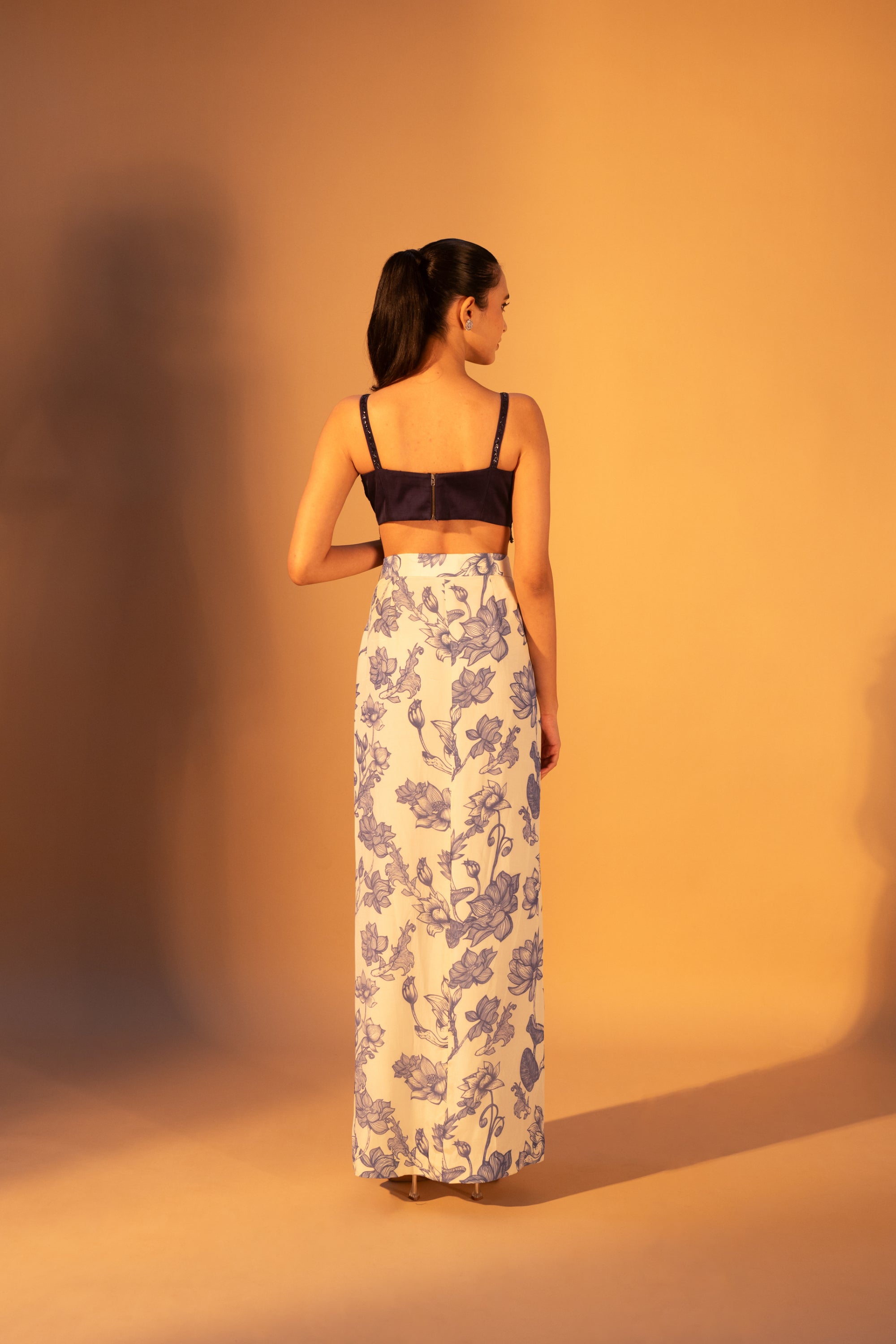 Overlap Beaded Blouse, SURITTO Skirt & Ceramic Printed Cape