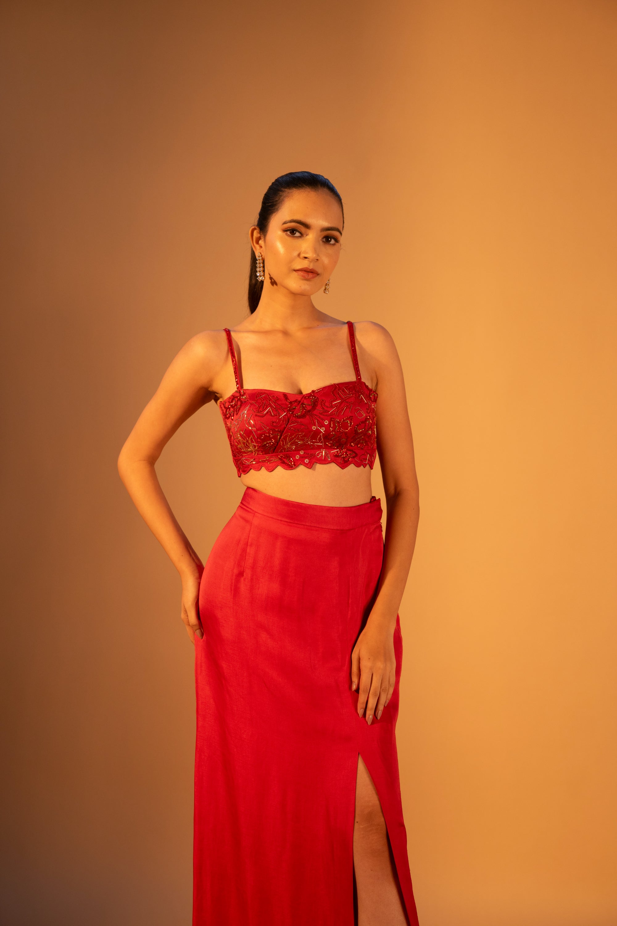 Kintsugi Overlap Cutwork Bustier & Maxi Slit Skirt