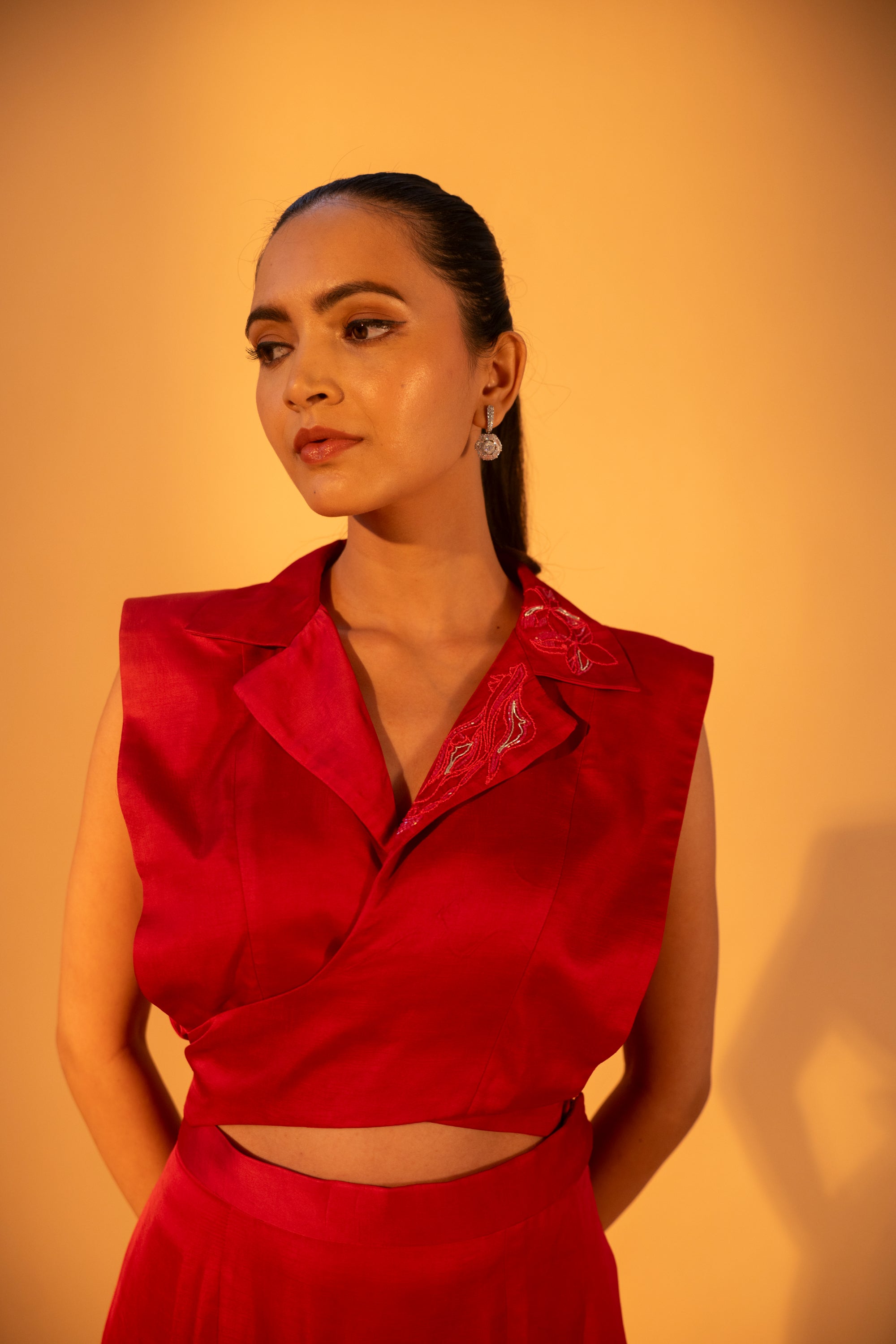 AKAI Lapel Collar Top & Maxi Slit Skirt