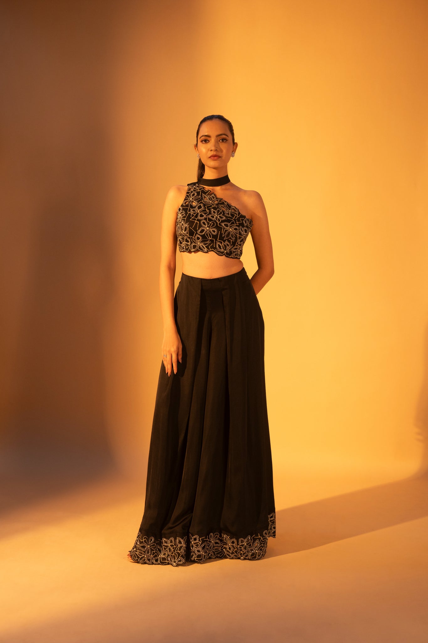 KRIA Scarf Top & KRIA Box-Pleated Cutwork Pants