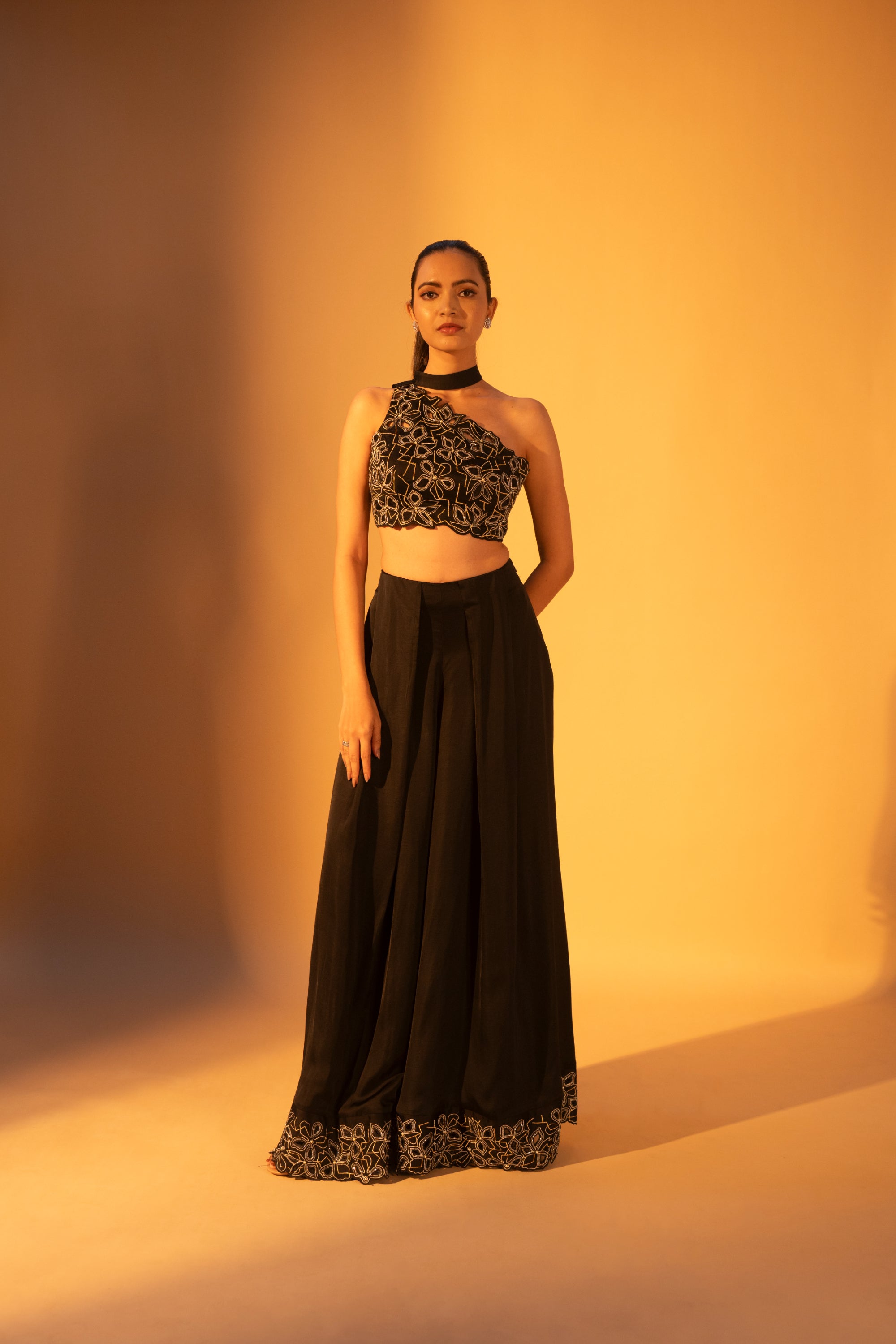 KRIA Scarf Top & KRIA Box-Pleated Cutwork Pants