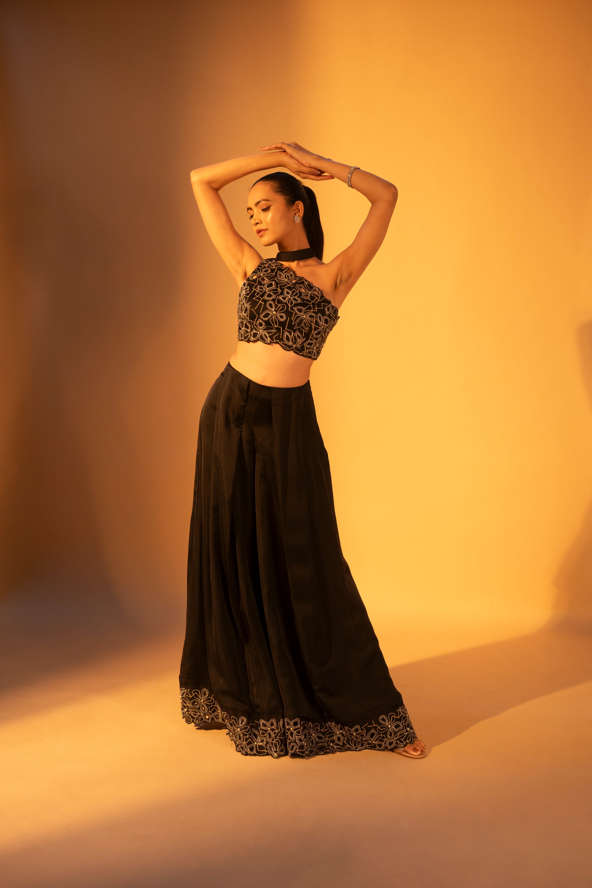 KRIA Scarf Top & KRIA Box-Pleated Cutwork Pants