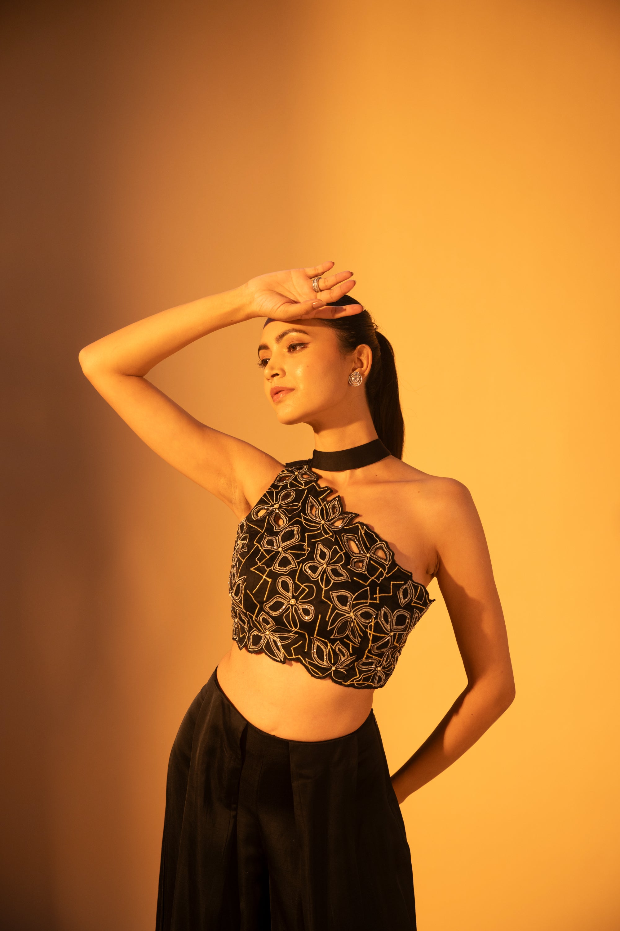 KRIA Scarf Top & KRIA Box-Pleated Cutwork Pants