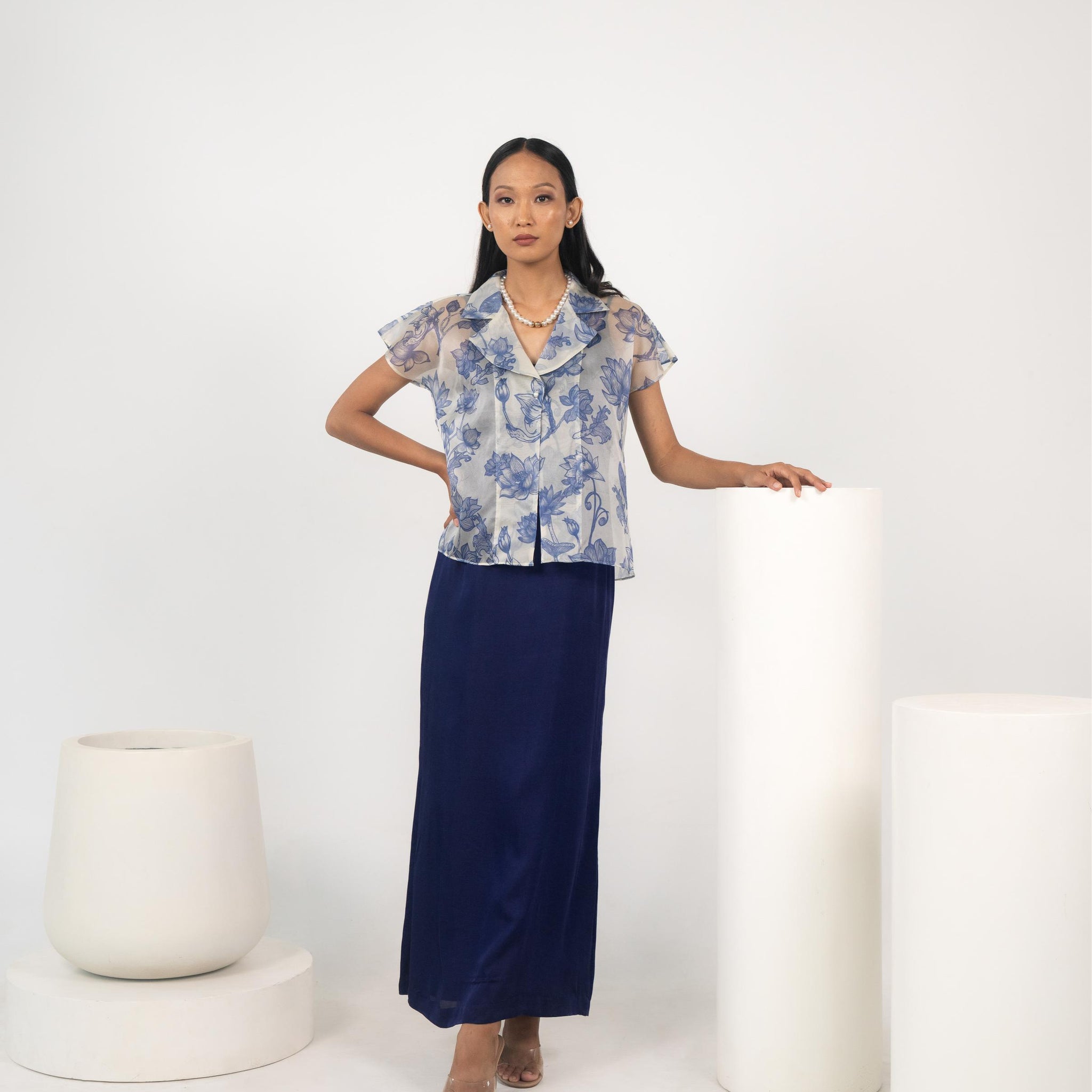 Printed Satin Organza Overshirt & Maxi Slip Dress