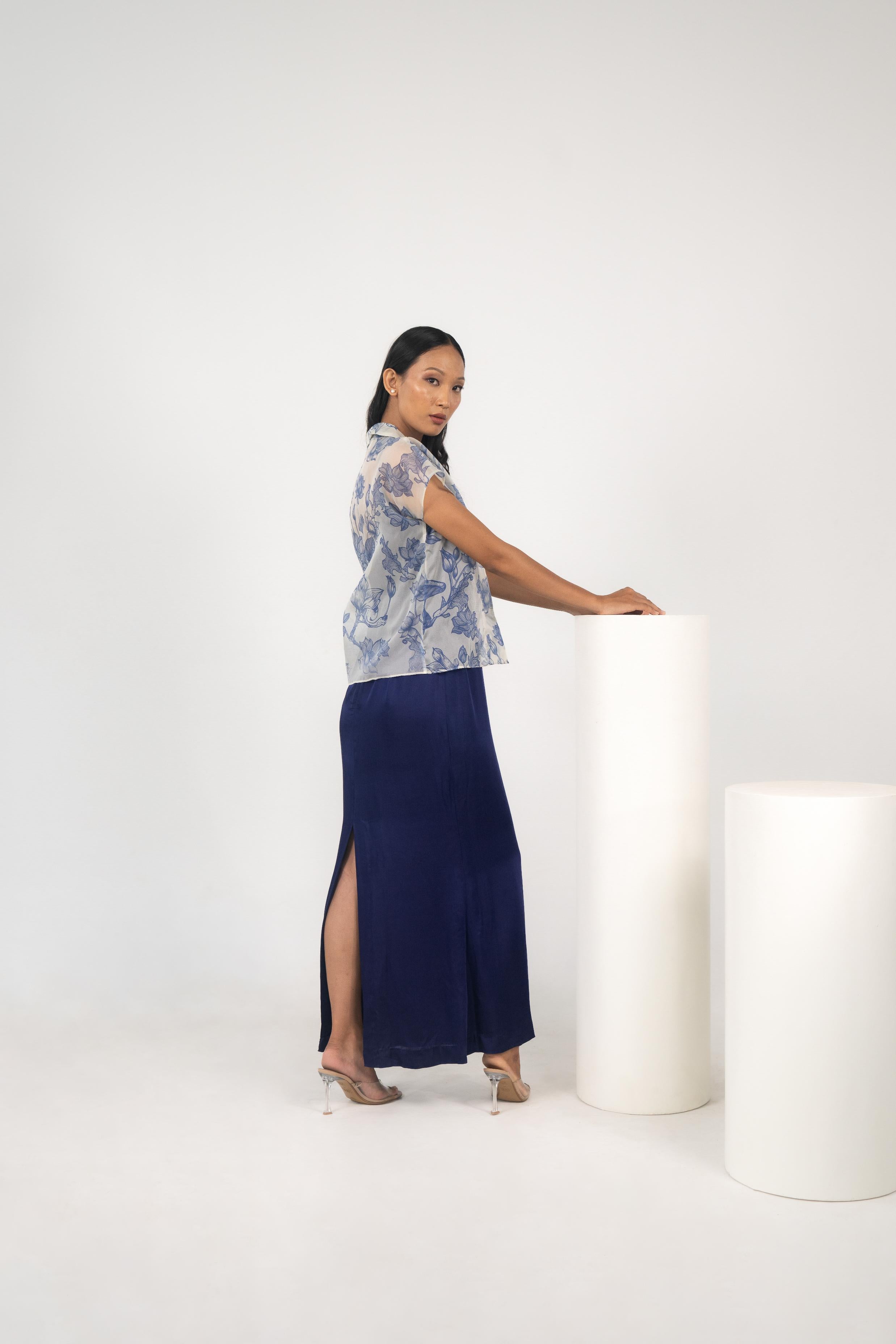 Printed Satin Organza Overshirt & Maxi Slip Dress