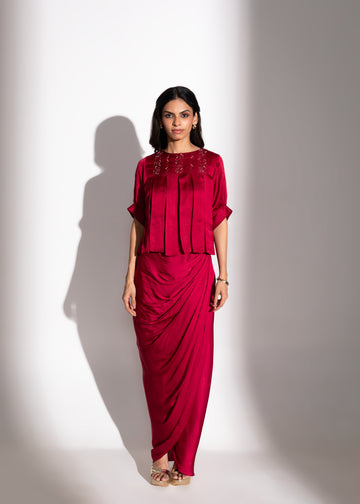 Kick-Pleat Top, KIN Belt & Skirt Set