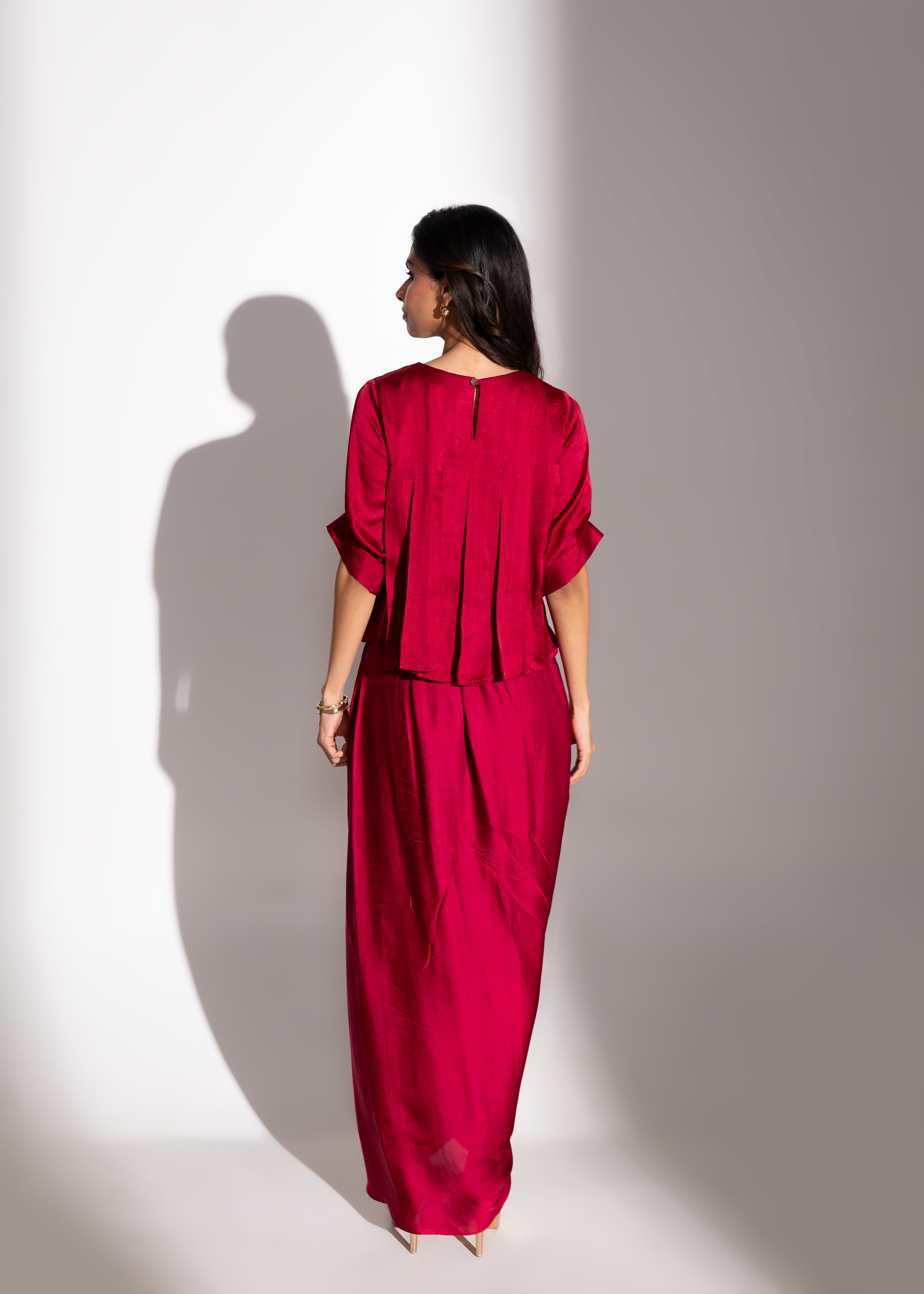 Kick-Pleat Top, KIN Belt & Skirt Set