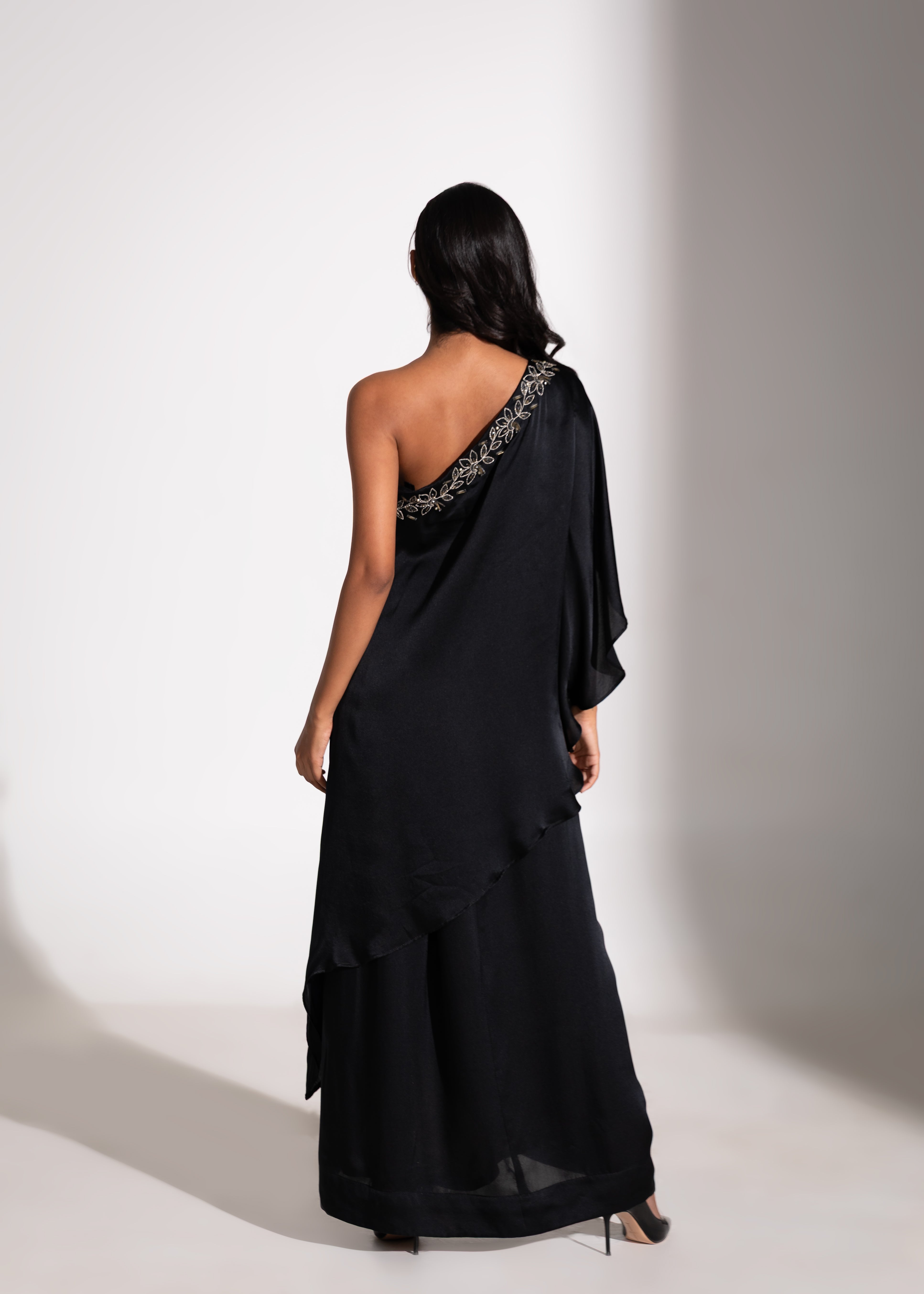 One-shoulder Dori Embroidered Top & Draped Skirt