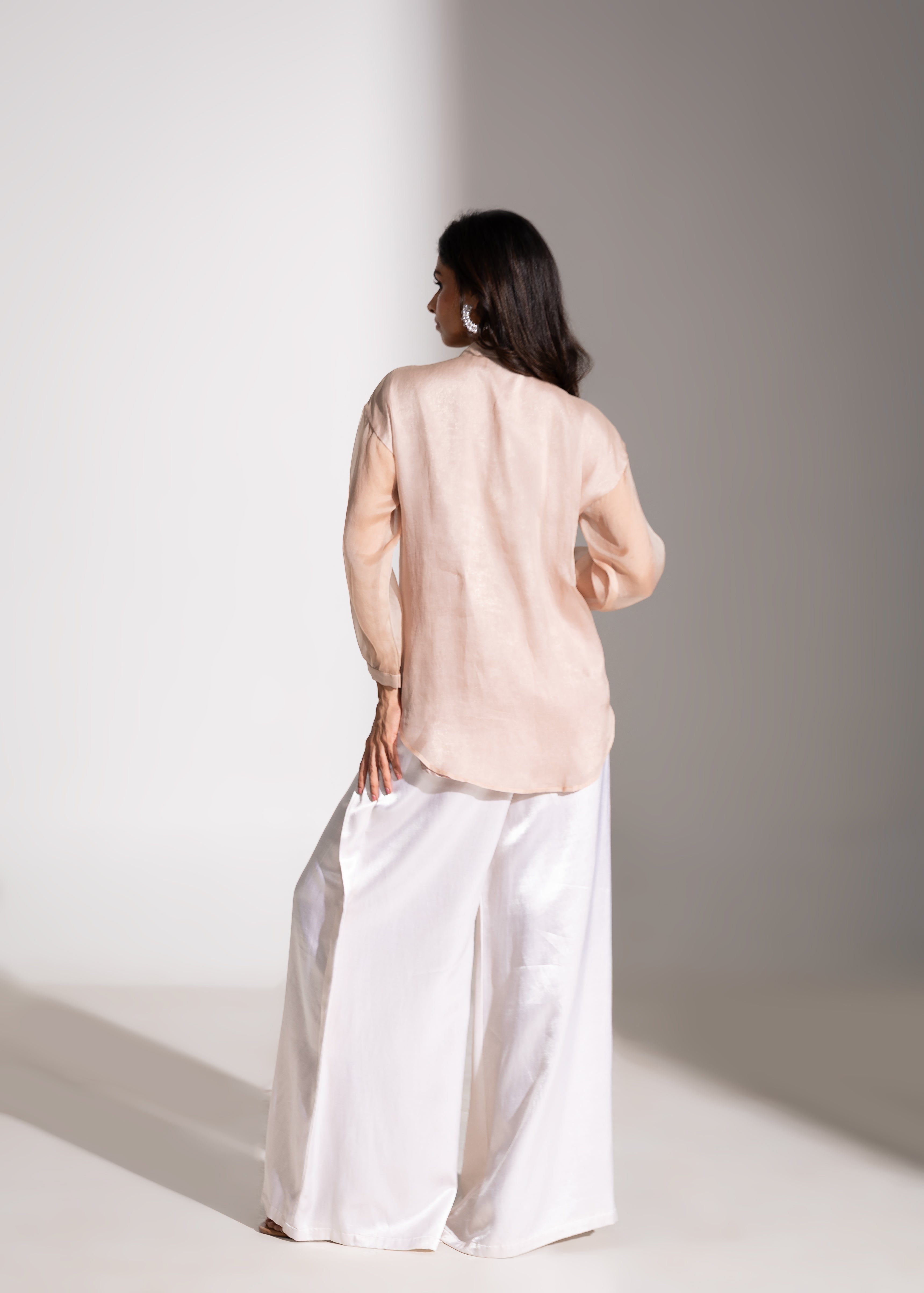 Floral Applique Embroidered Chinese Collared Shirt