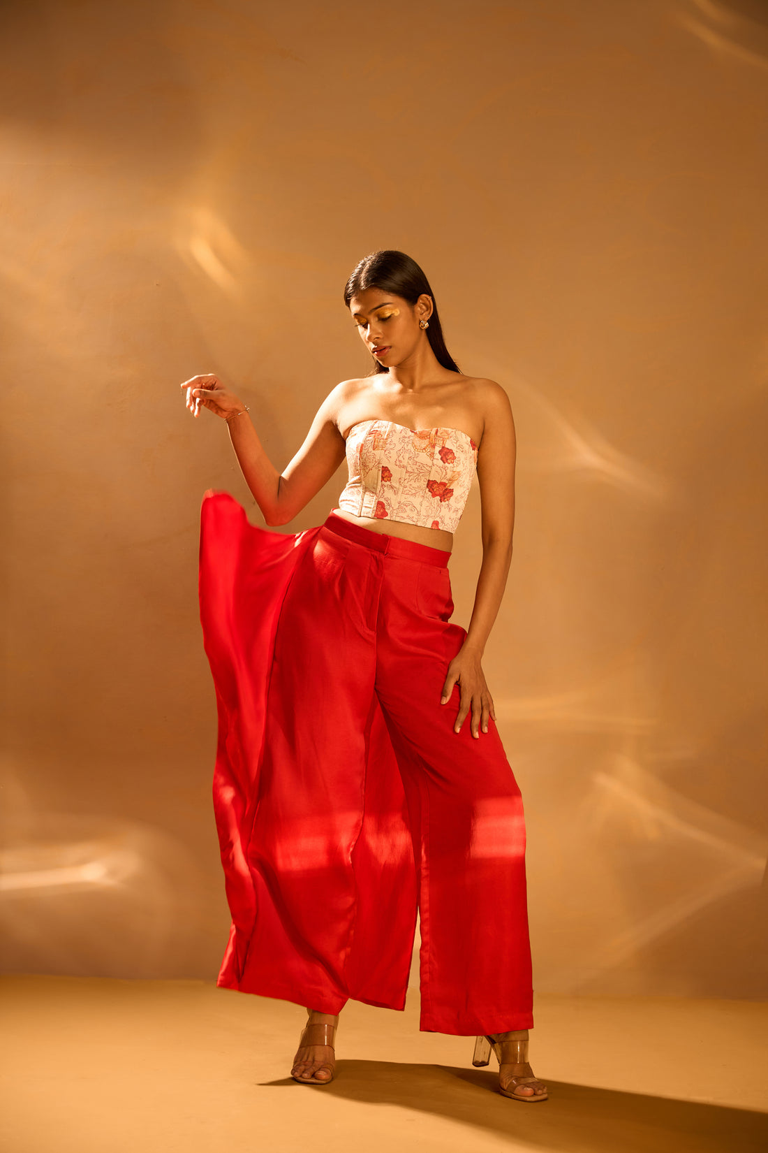 Strapless Printed Corset & Wrap Skirt Pants