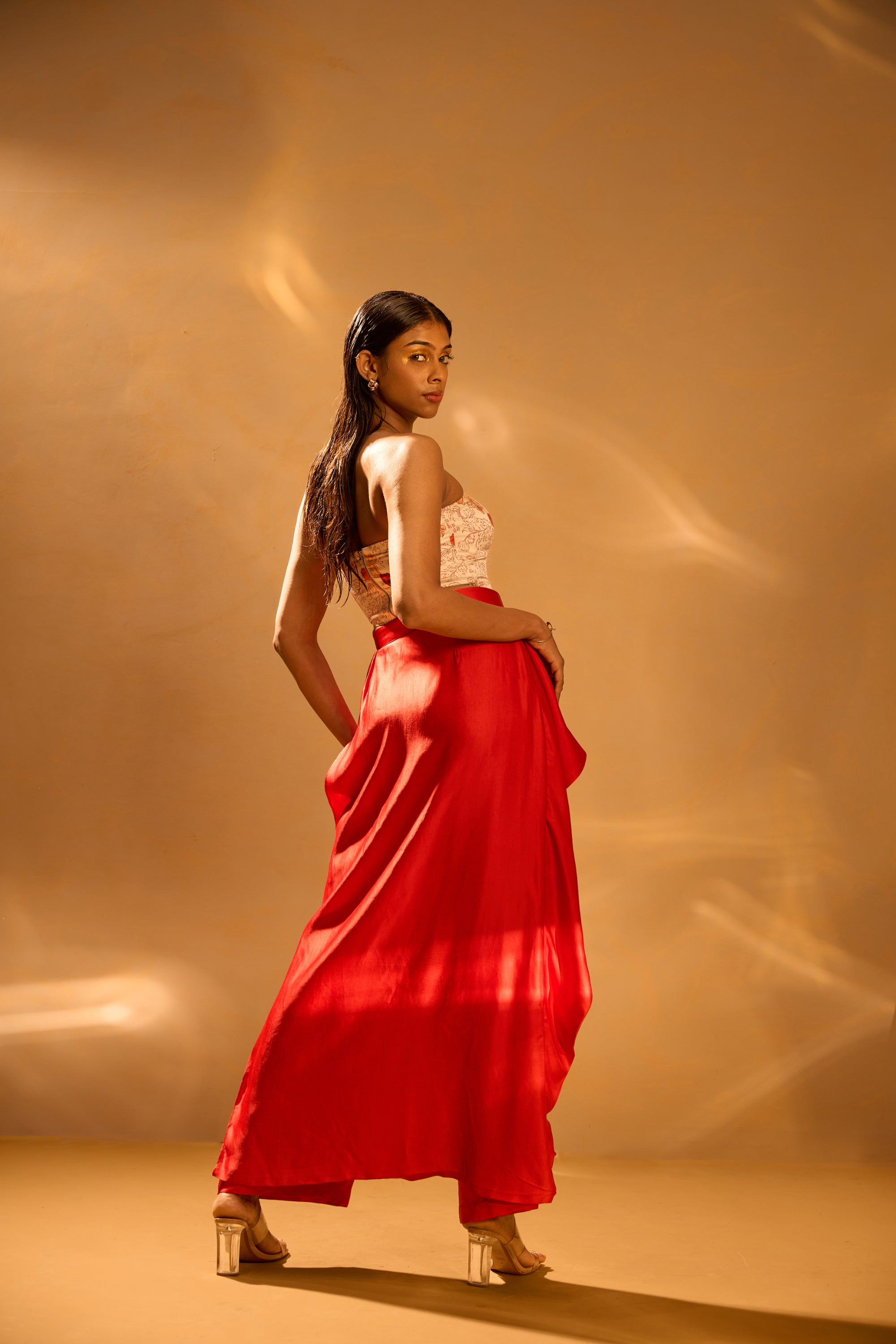 Strapless Printed Corset & Wrap Skirt Pants