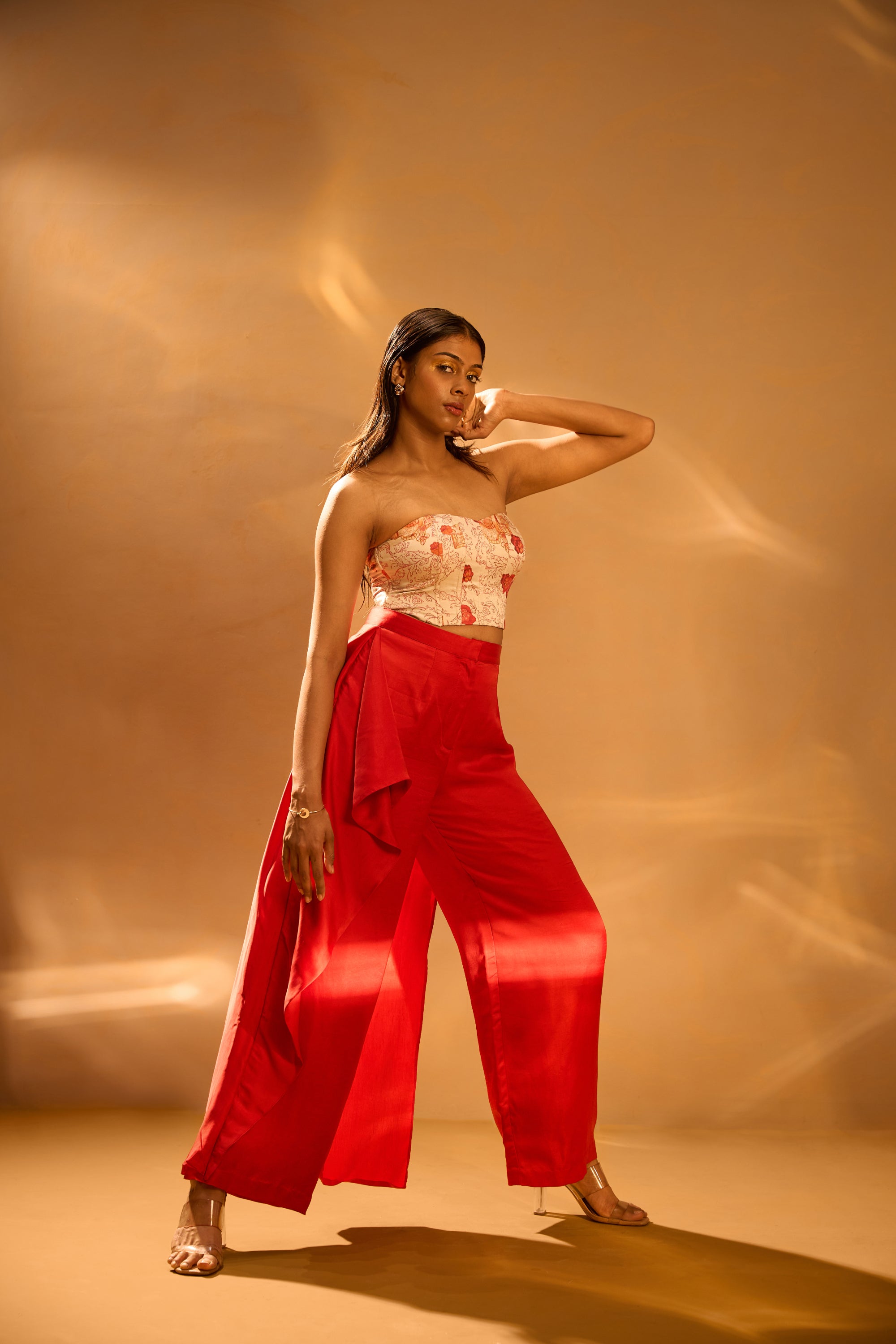 Strapless Printed Corset & Wrap Skirt Pants