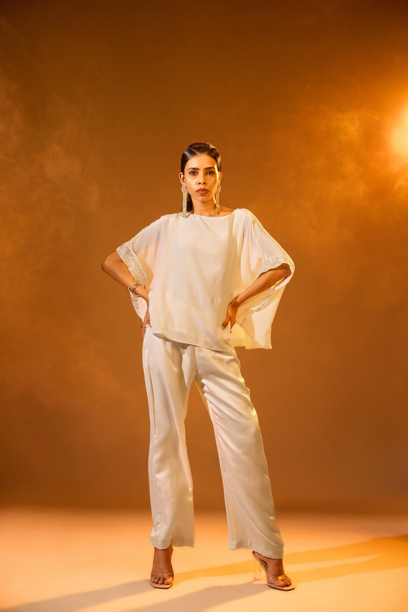 Embellished Sleeve Cape top & Relaxed pants
