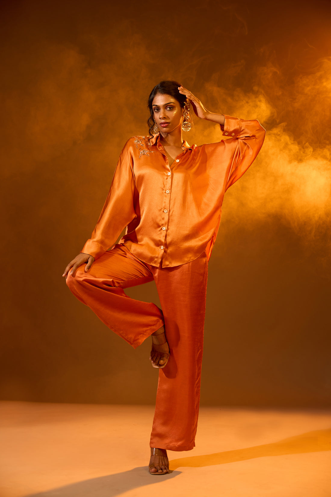 Floral Embroidery Relaxed Shirt & Relaxed Pants