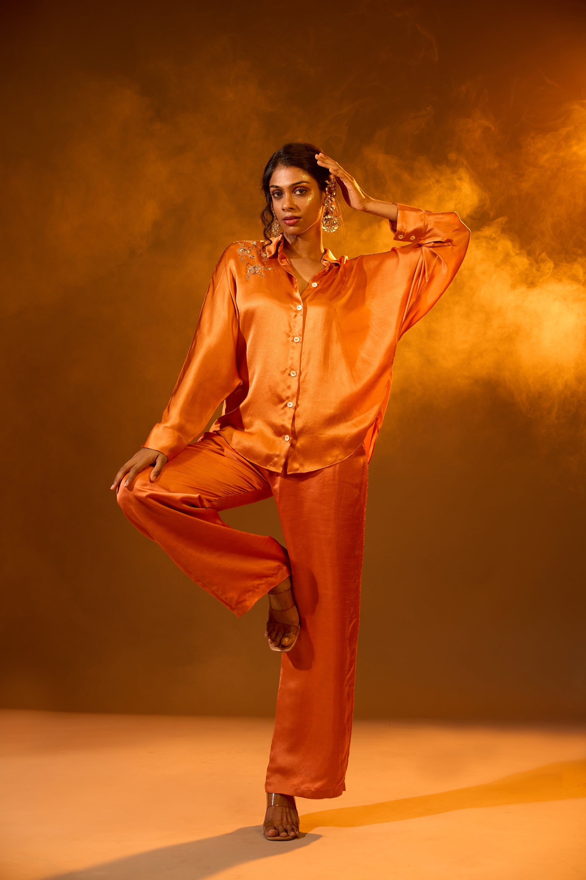 Floral Embroidery Relaxed Shirt & Relaxed Pants