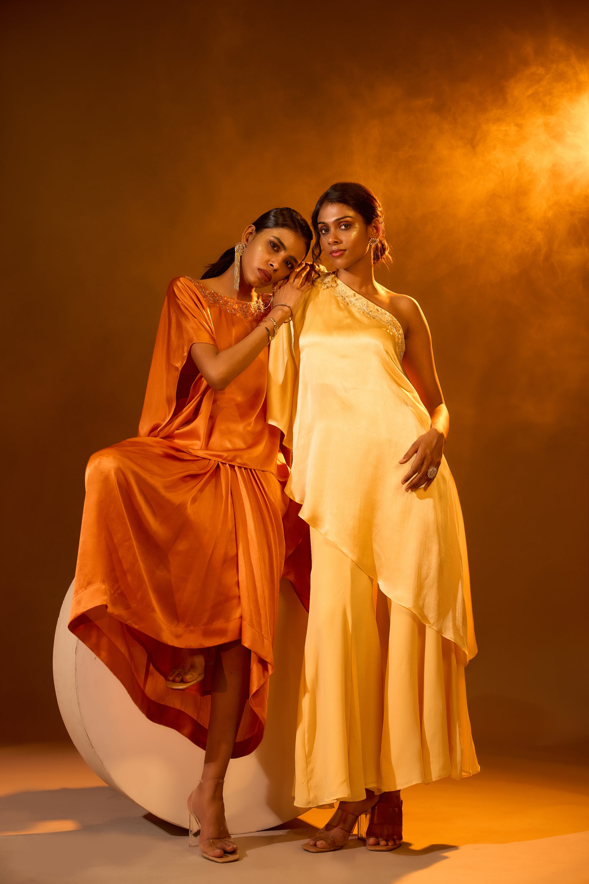 One-Shoulder Dori Embroidered Top & Flared Sharara Pants
