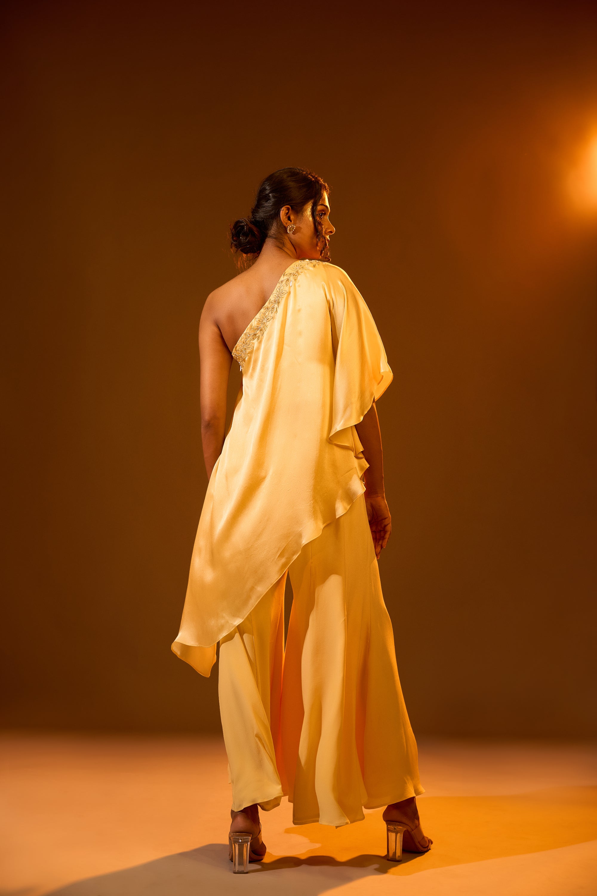 One-Shoulder Dori Embroidered Top & Flared Sharara Pants