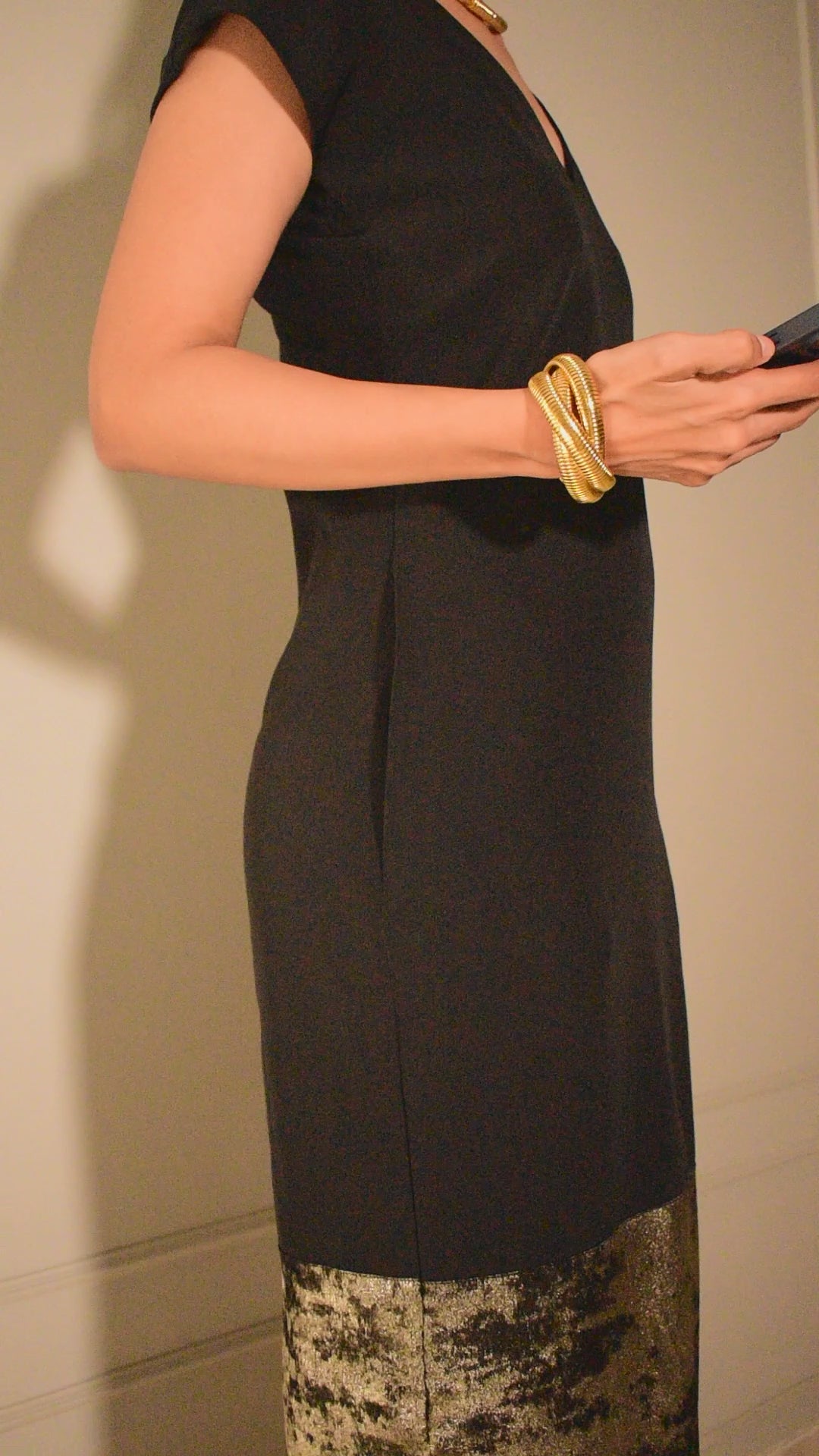 Gold Foil Tailored Midi Dress